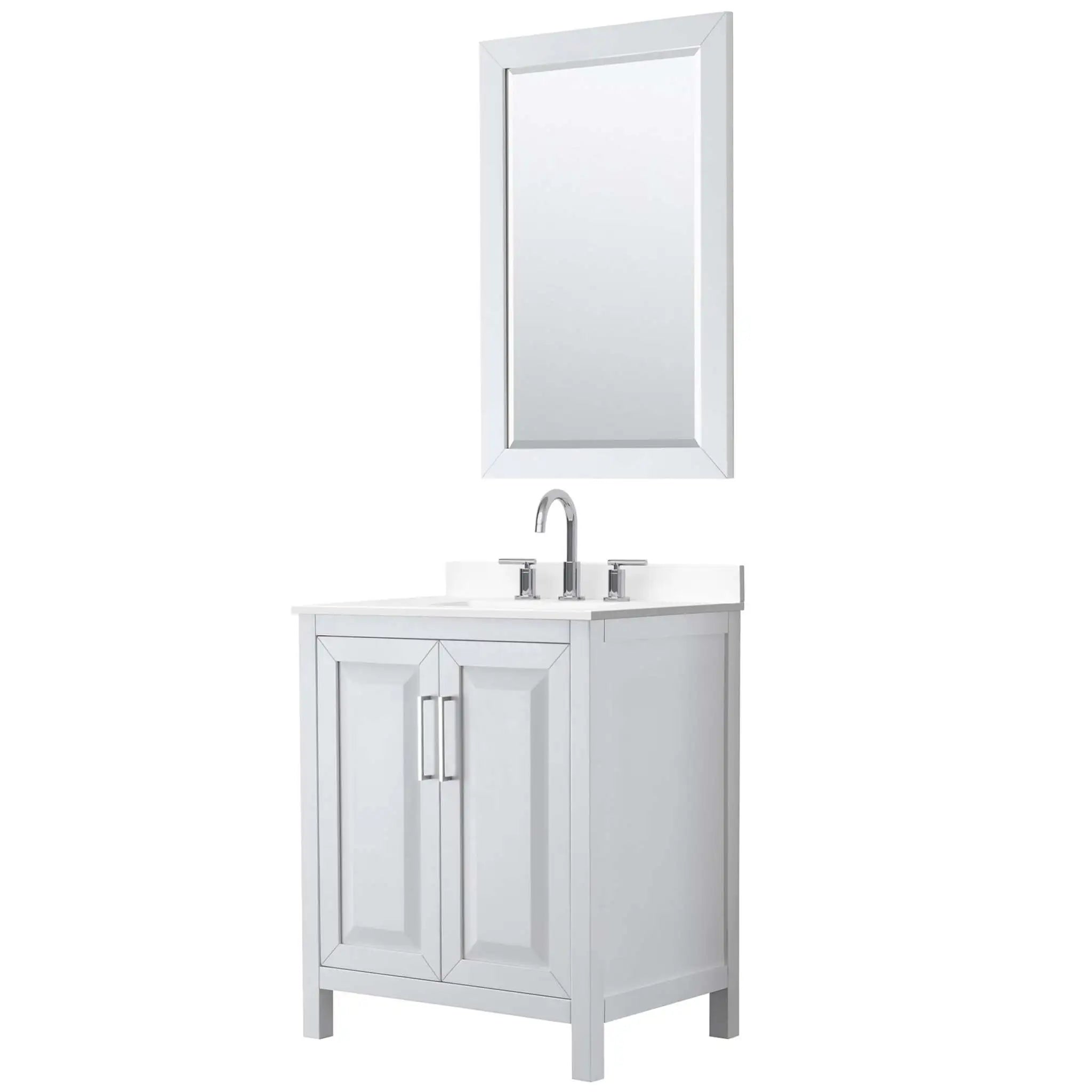 30" Daria Single Bathroom Vanity in White with Polished Chrome Trim & 24" Mirror by Wyndham