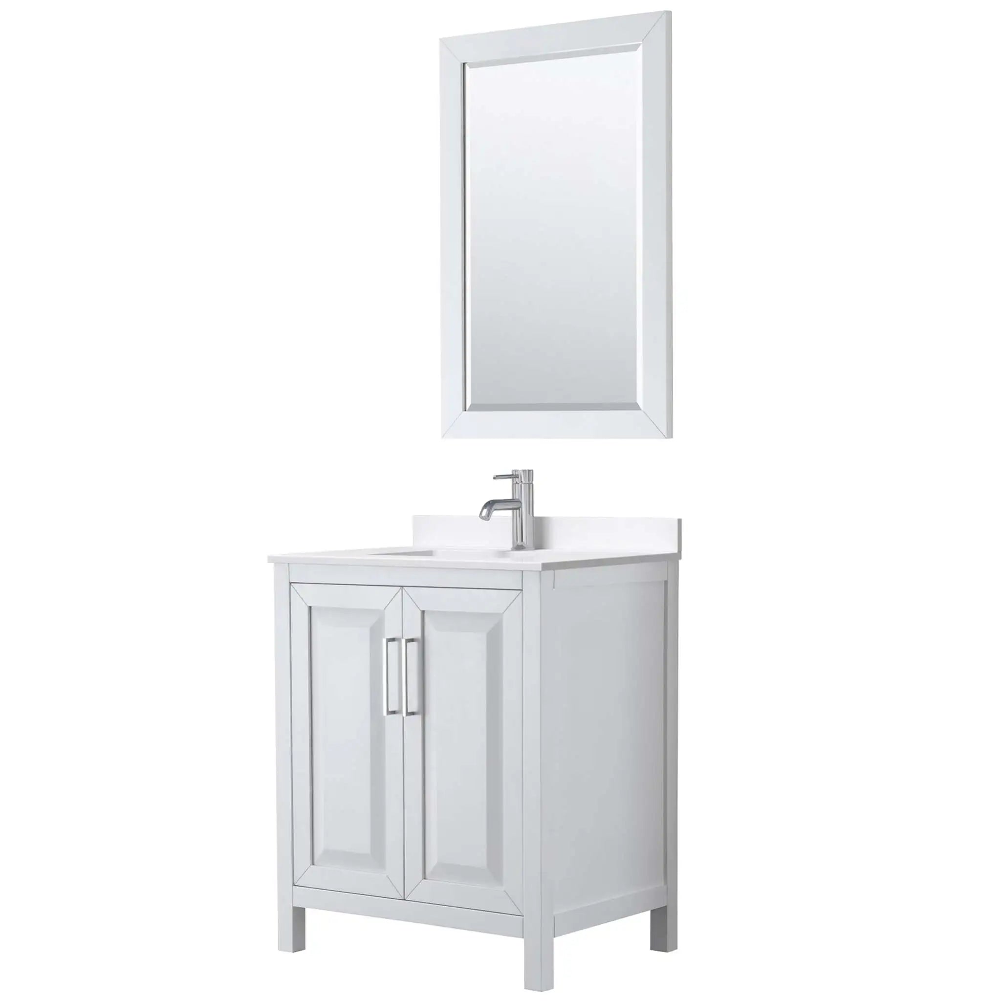 30" Daria Single Bathroom Vanity in White with Polished Chrome Trim & 24" Mirror by Wyndham