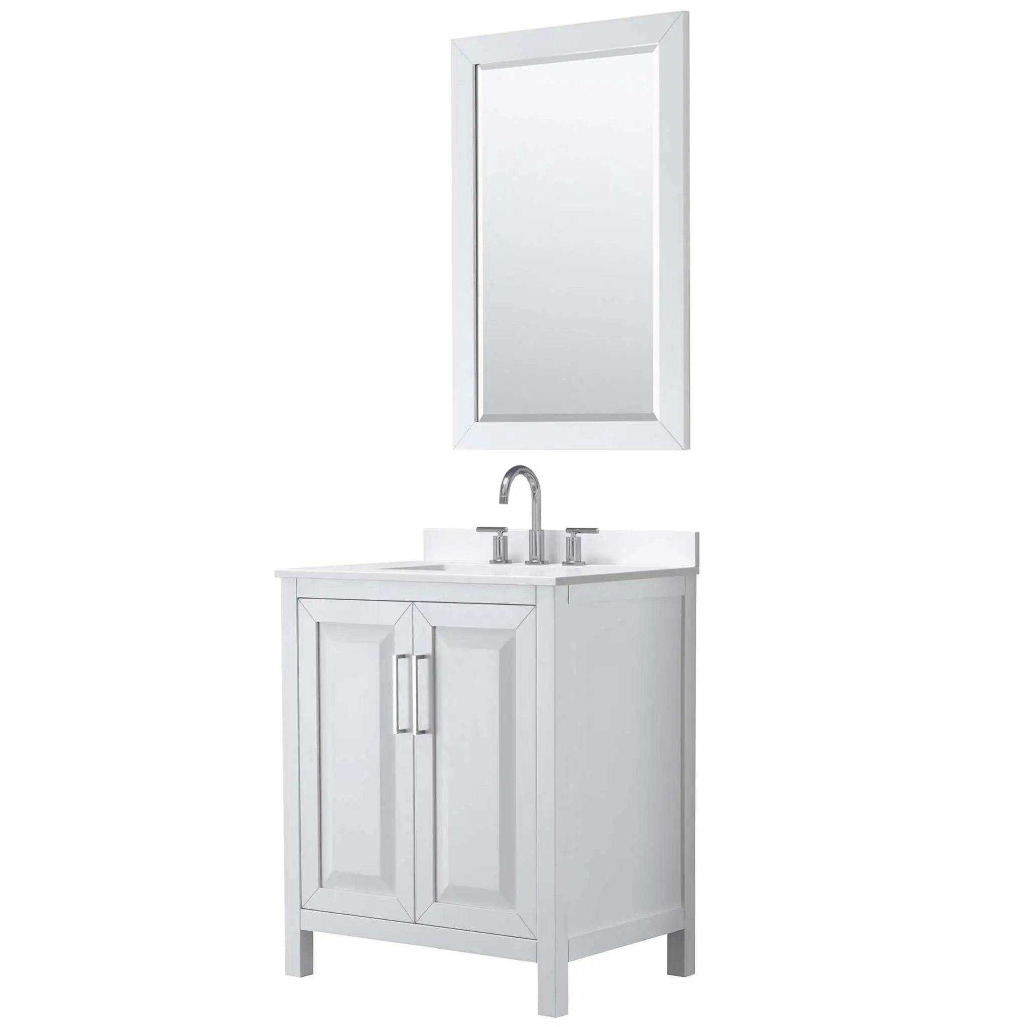 30" Daria Single Bathroom Vanity in White with Polished Chrome Trim & 24" Mirror by Wyndham