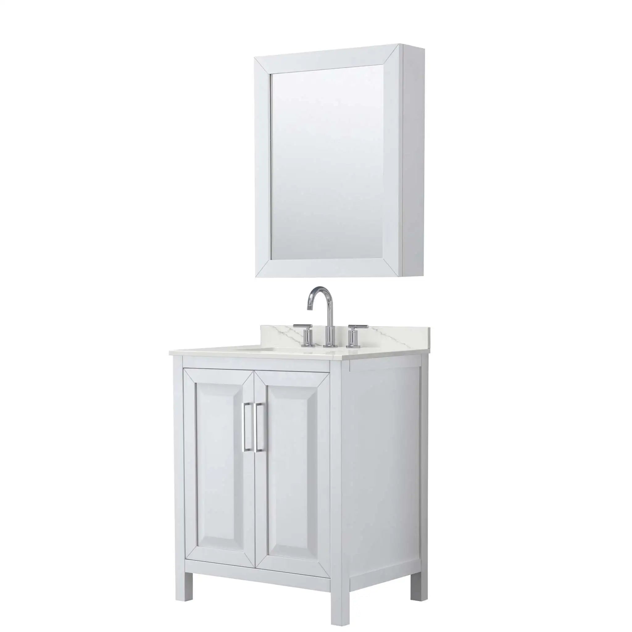 30" Daria Single Bathroom Vanity in White with Polished Chrome Trim & Medicine Cabinet by Wyndham