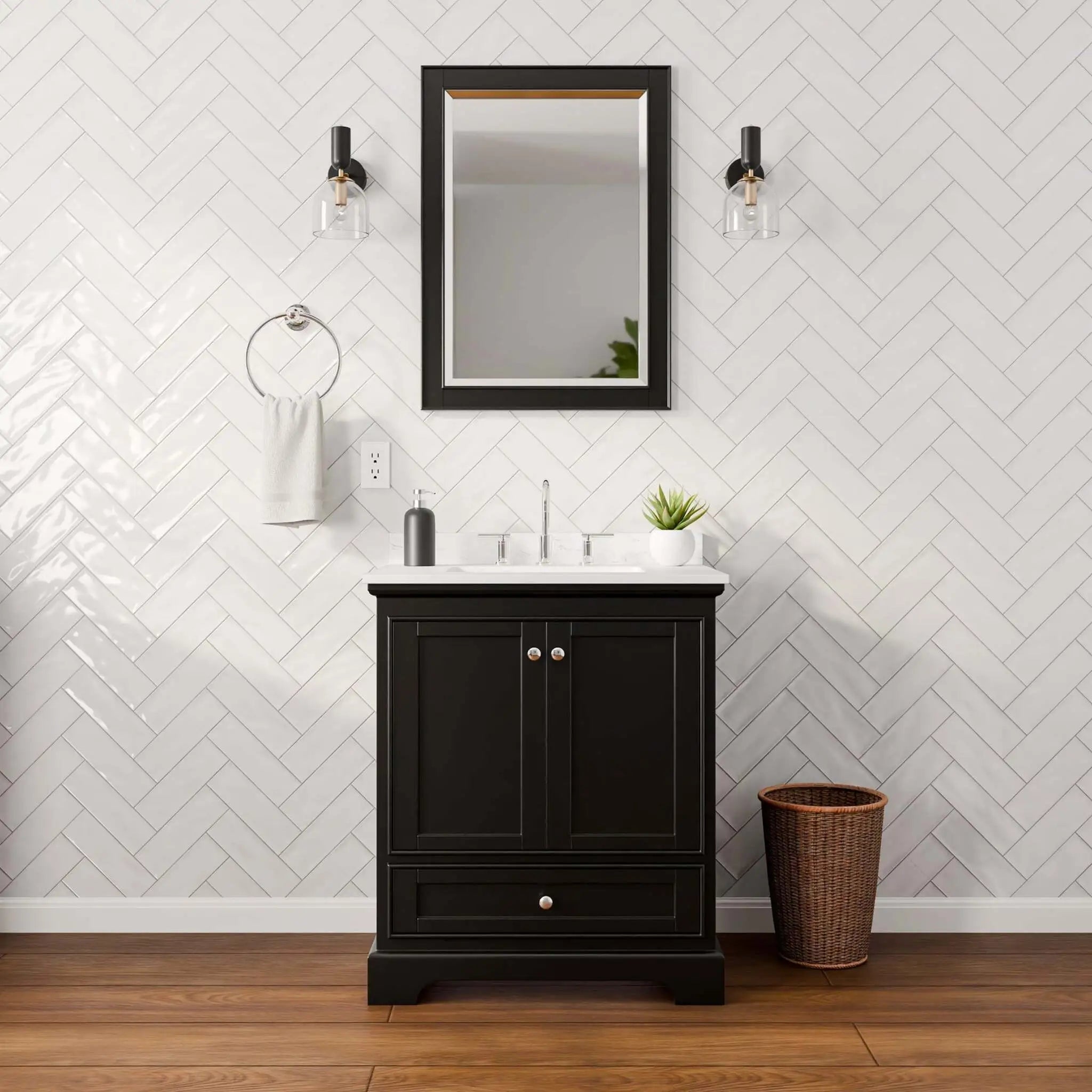 30" Deborah Single Bathroom Vanity in Dark Espresso with Polished Chrome Trim & 24" Mirror by Wyndham