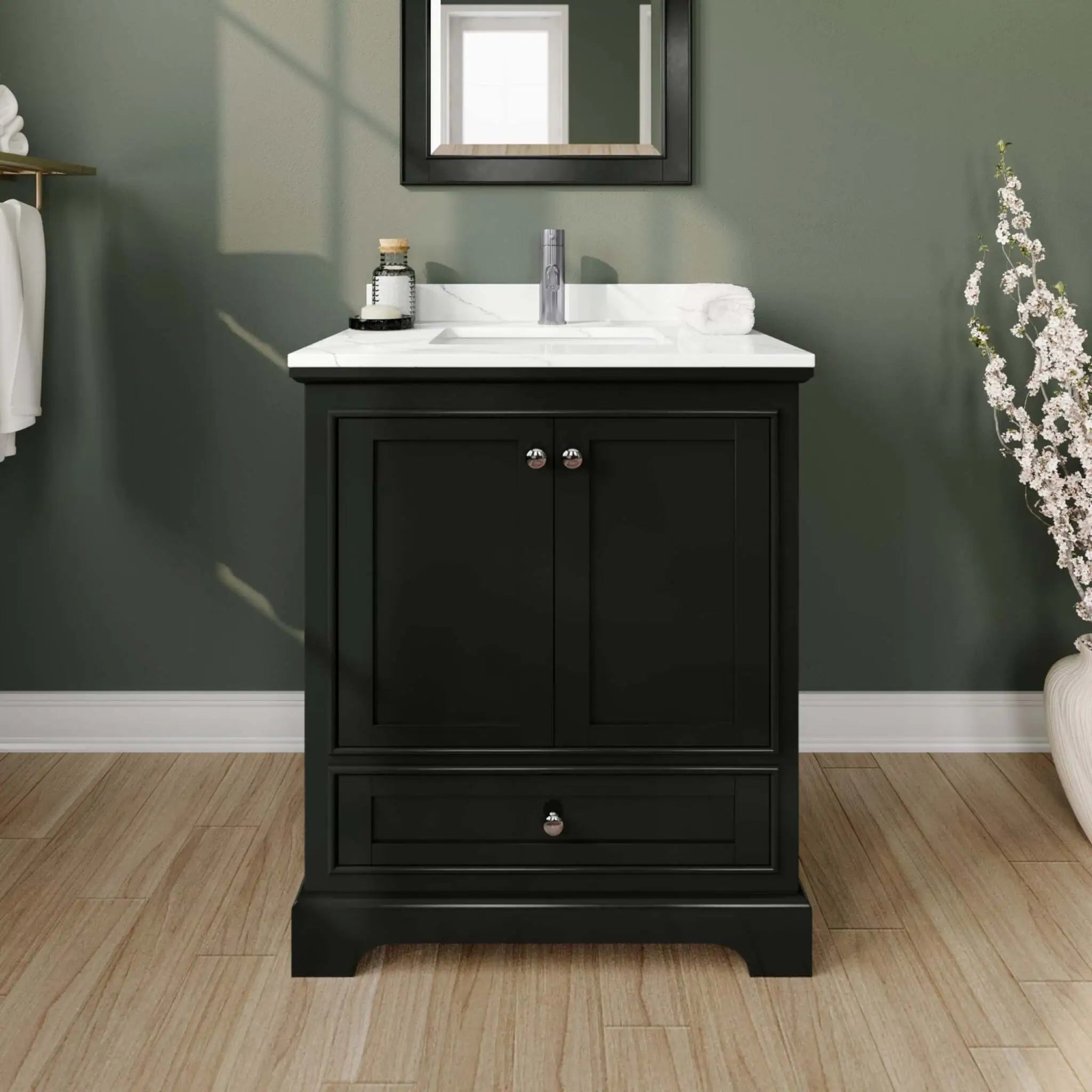 30" Deborah Single Bathroom Vanity in Dark Espresso with Polished Chrome Trim & 24" Mirror by Wyndham
