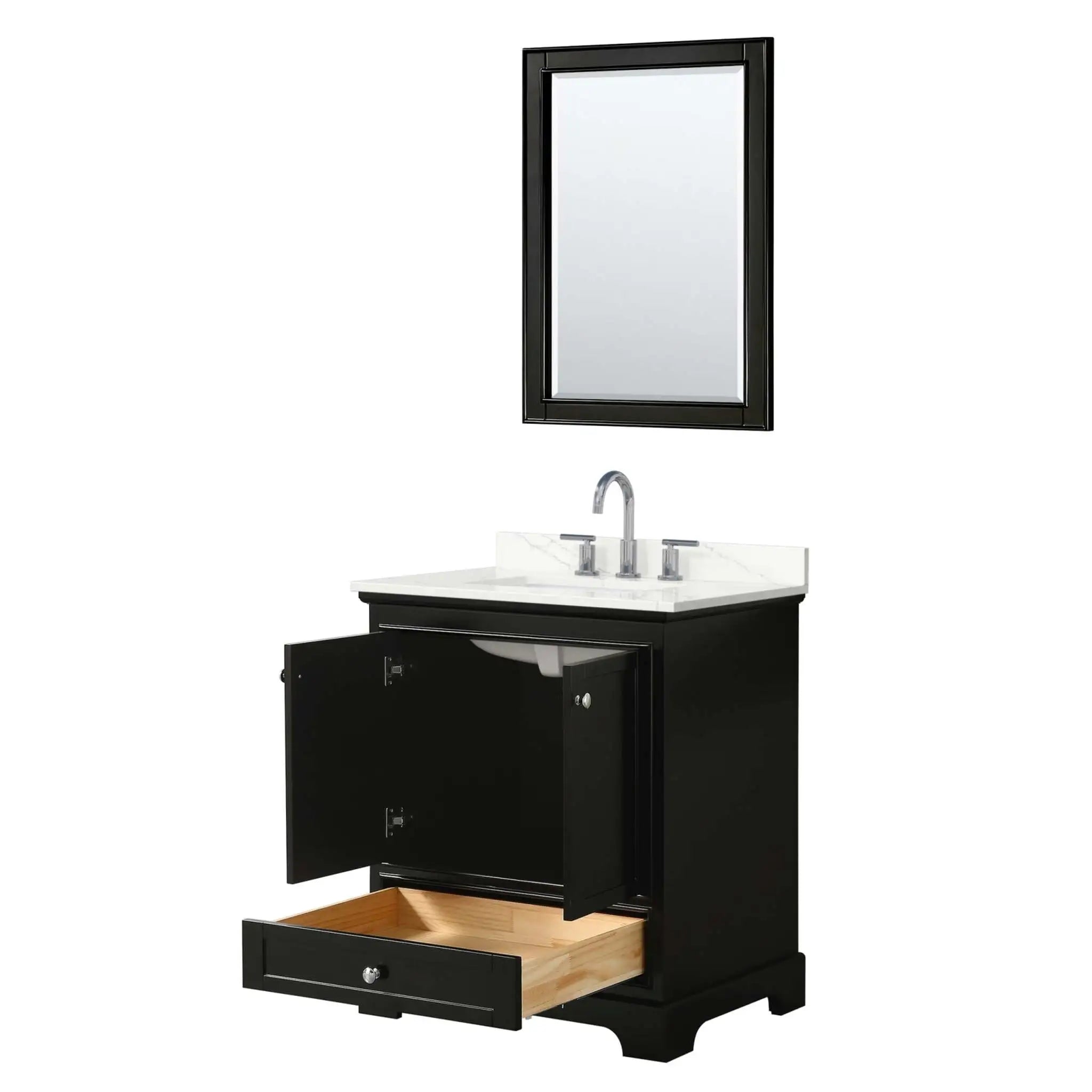 30" Deborah Single Bathroom Vanity in Dark Espresso with Polished Chrome Trim & 24" Mirror by Wyndham