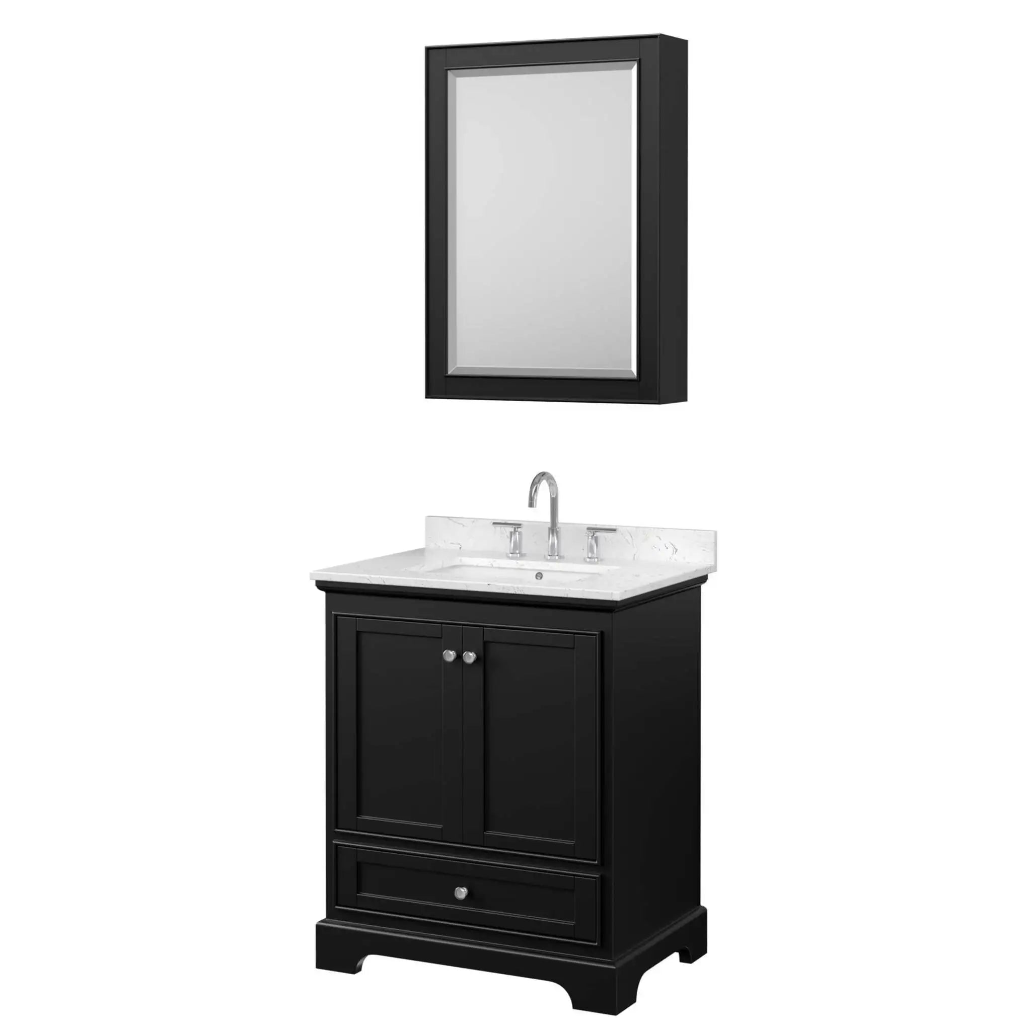 30" Deborah Single Bathroom Vanity in Dark Espresso with Polished Chrome Trim & Medicine Cabinet by Wyndham