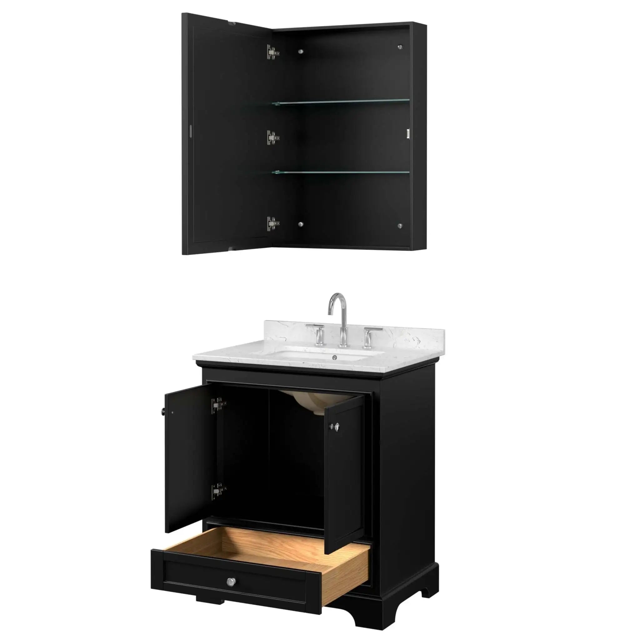 30" Deborah Single Bathroom Vanity in Dark Espresso with Polished Chrome Trim & Medicine Cabinet by Wyndham