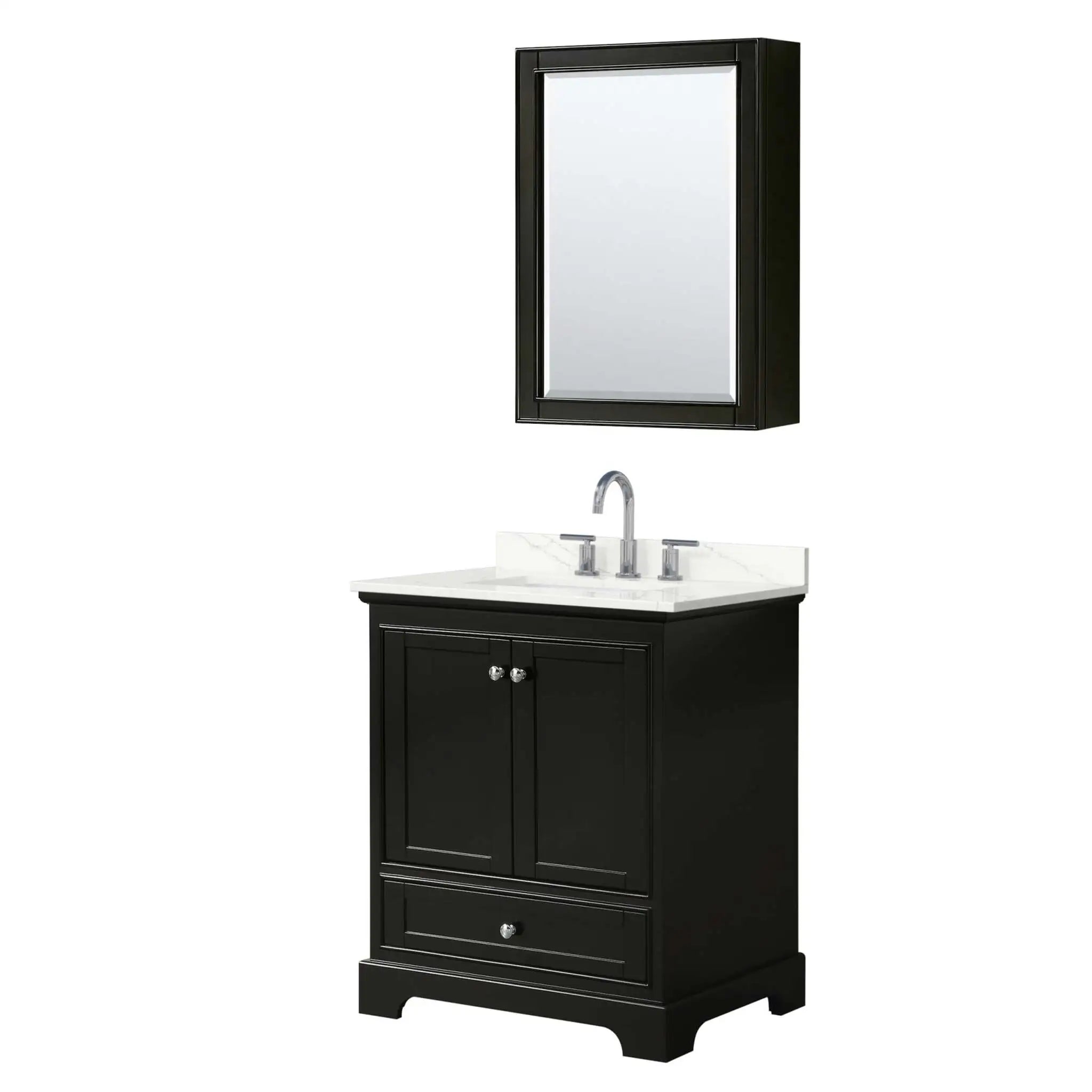 30" Deborah Single Bathroom Vanity in Dark Espresso with Polished Chrome Trim & Medicine Cabinet by Wyndham