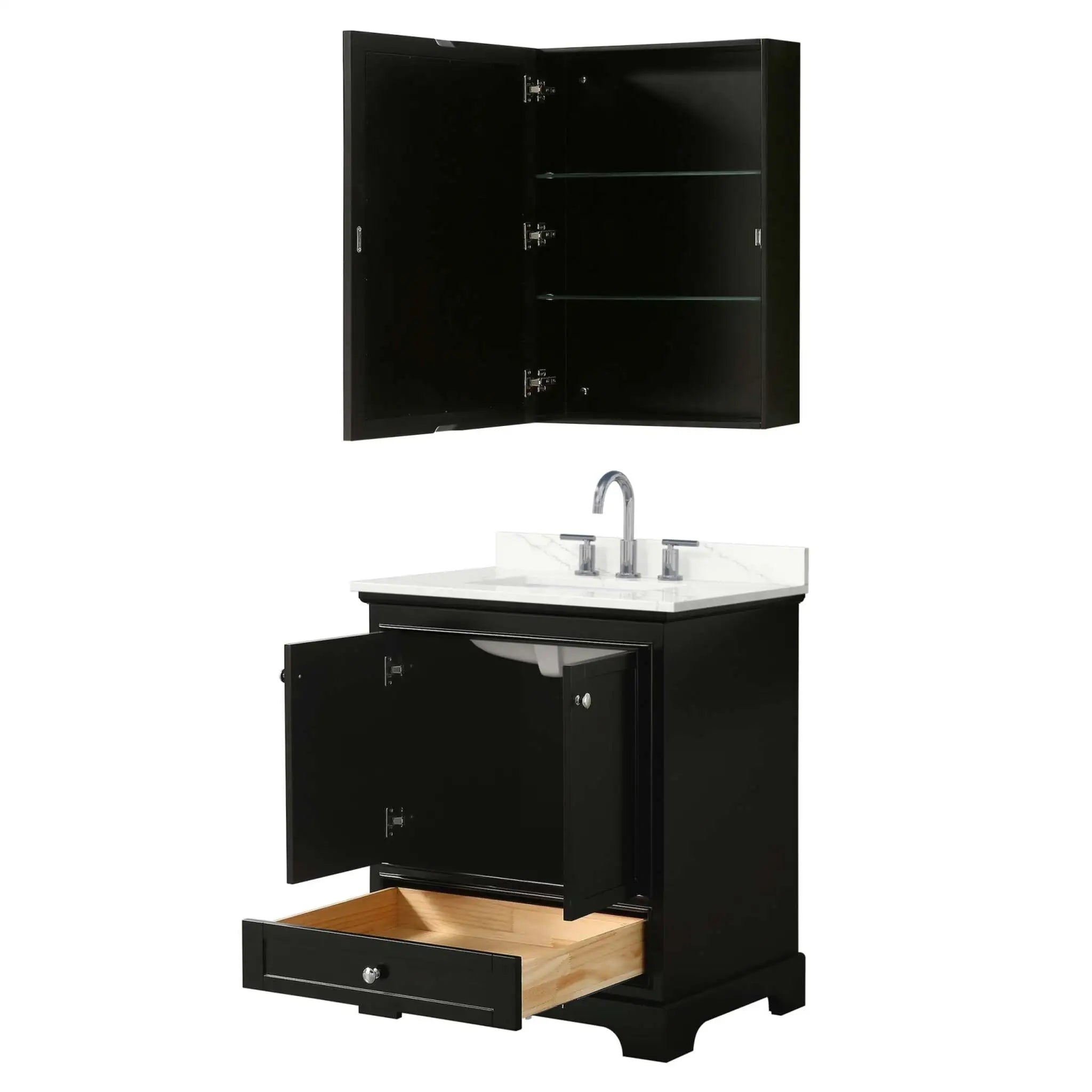 30" Deborah Single Bathroom Vanity in Dark Espresso with Polished Chrome Trim & Medicine Cabinet by Wyndham