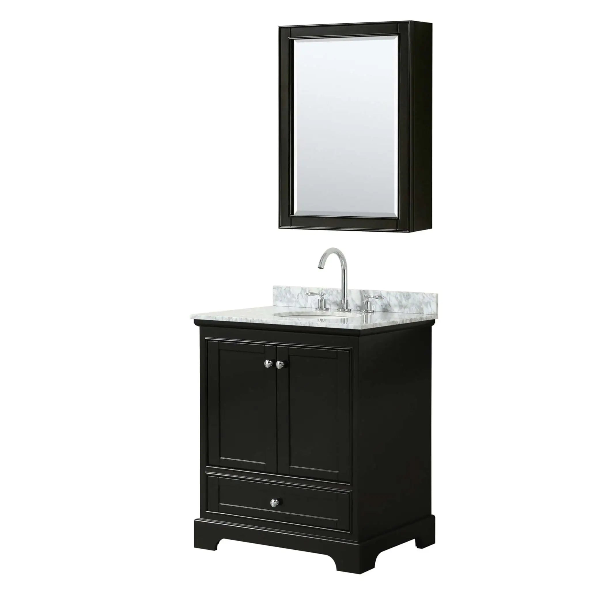 30" Deborah Single Bathroom Vanity in Dark Espresso with Polished Chrome Trim & Medicine Cabinet by Wyndham