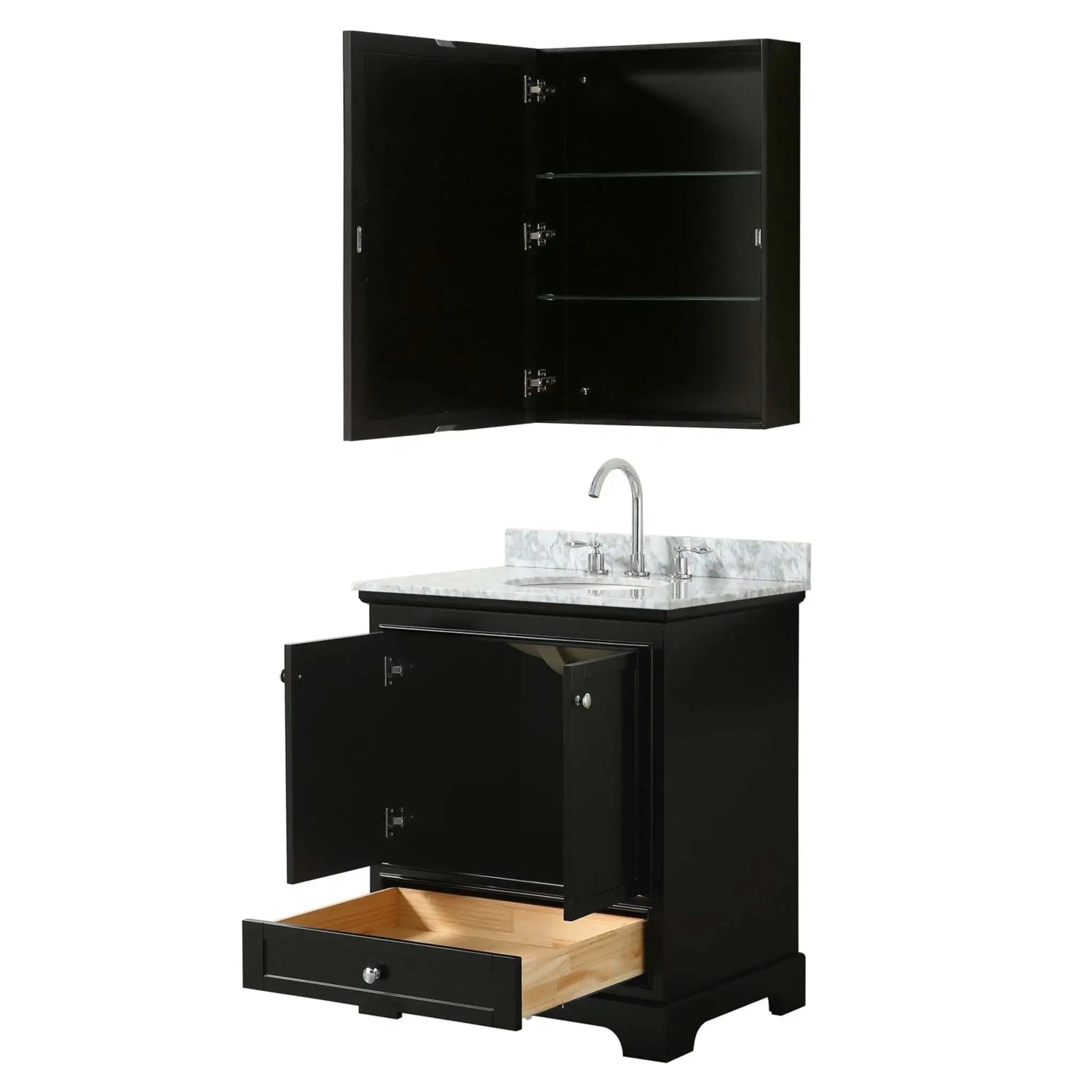 30" Deborah Single Bathroom Vanity in Dark Espresso with Polished Chrome Trim & Medicine Cabinet by Wyndham