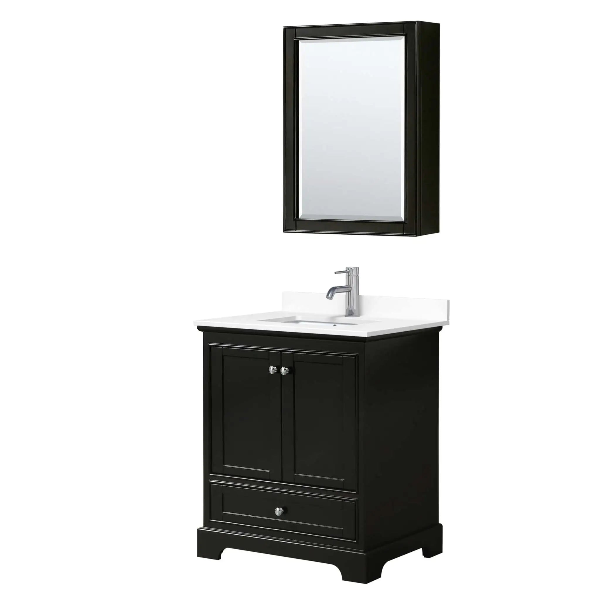 30" Deborah Single Bathroom Vanity in Dark Espresso with Polished Chrome Trim & Medicine Cabinet by Wyndham