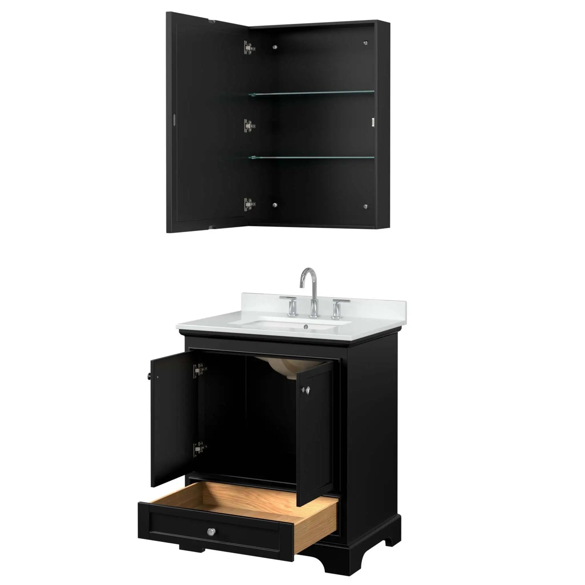 30" Deborah Single Bathroom Vanity in Dark Espresso with Polished Chrome Trim & Medicine Cabinet by Wyndham