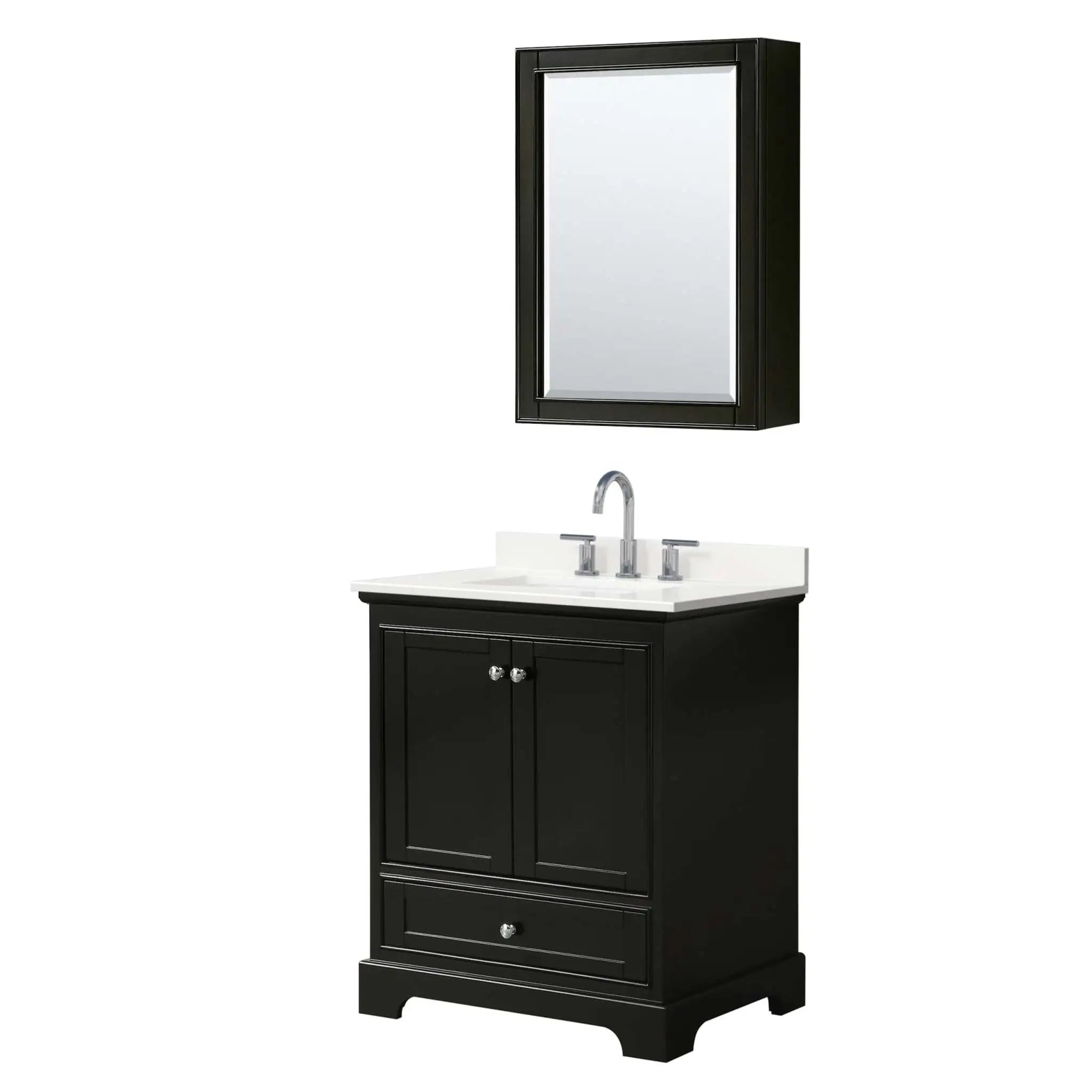 30" Deborah Single Bathroom Vanity in Dark Espresso with Polished Chrome Trim & Medicine Cabinet by Wyndham