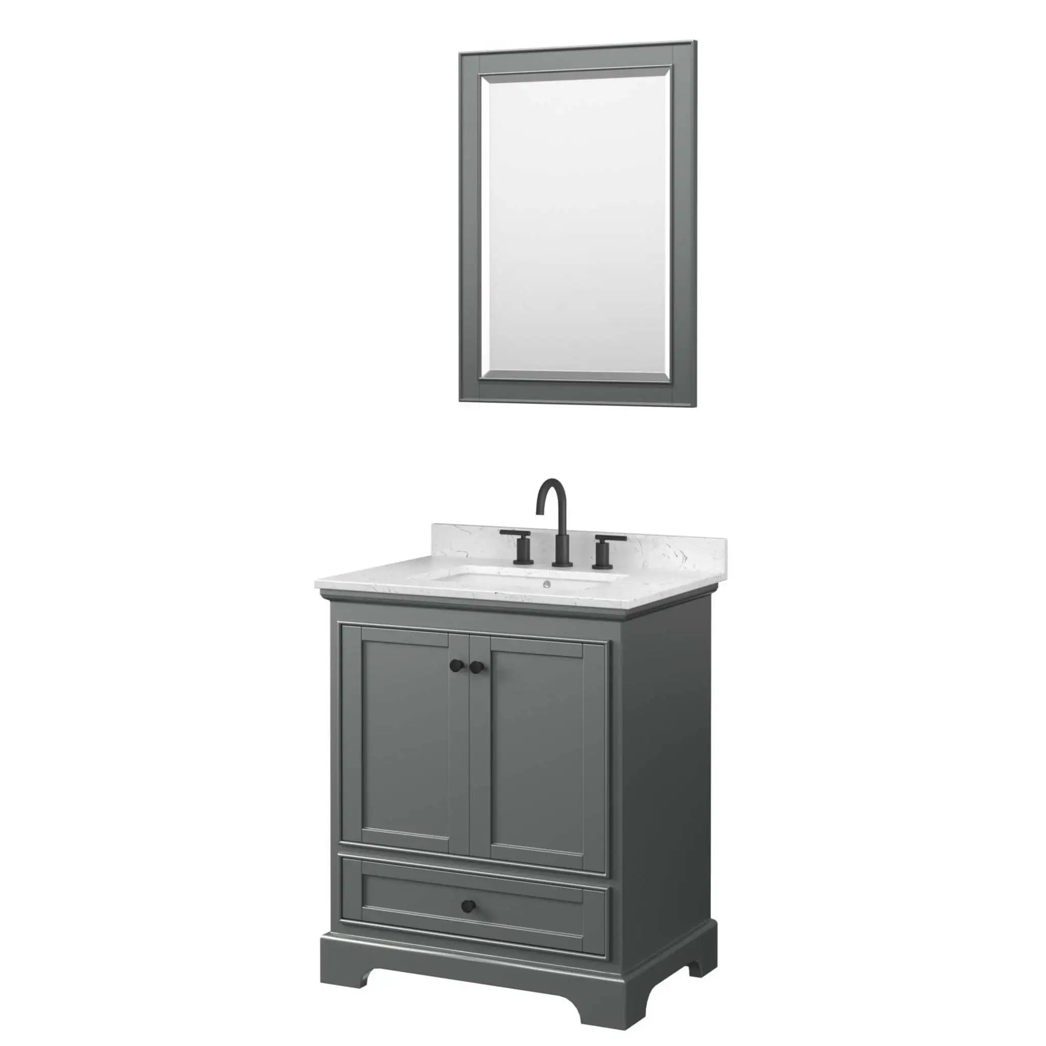 30" Deborah Single Bathroom Vanity in Dark Gray with Matte Black Trim & 24" Mirror by Wyndham