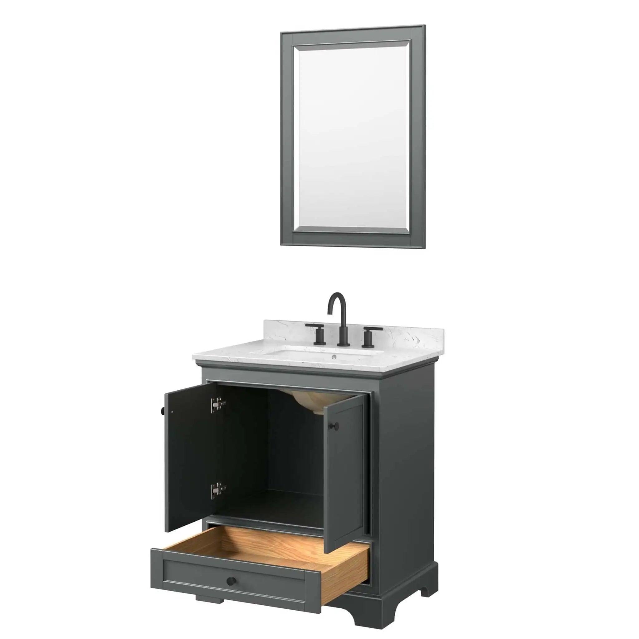 30" Deborah Single Bathroom Vanity in Dark Gray with Matte Black Trim & 24" Mirror by Wyndham