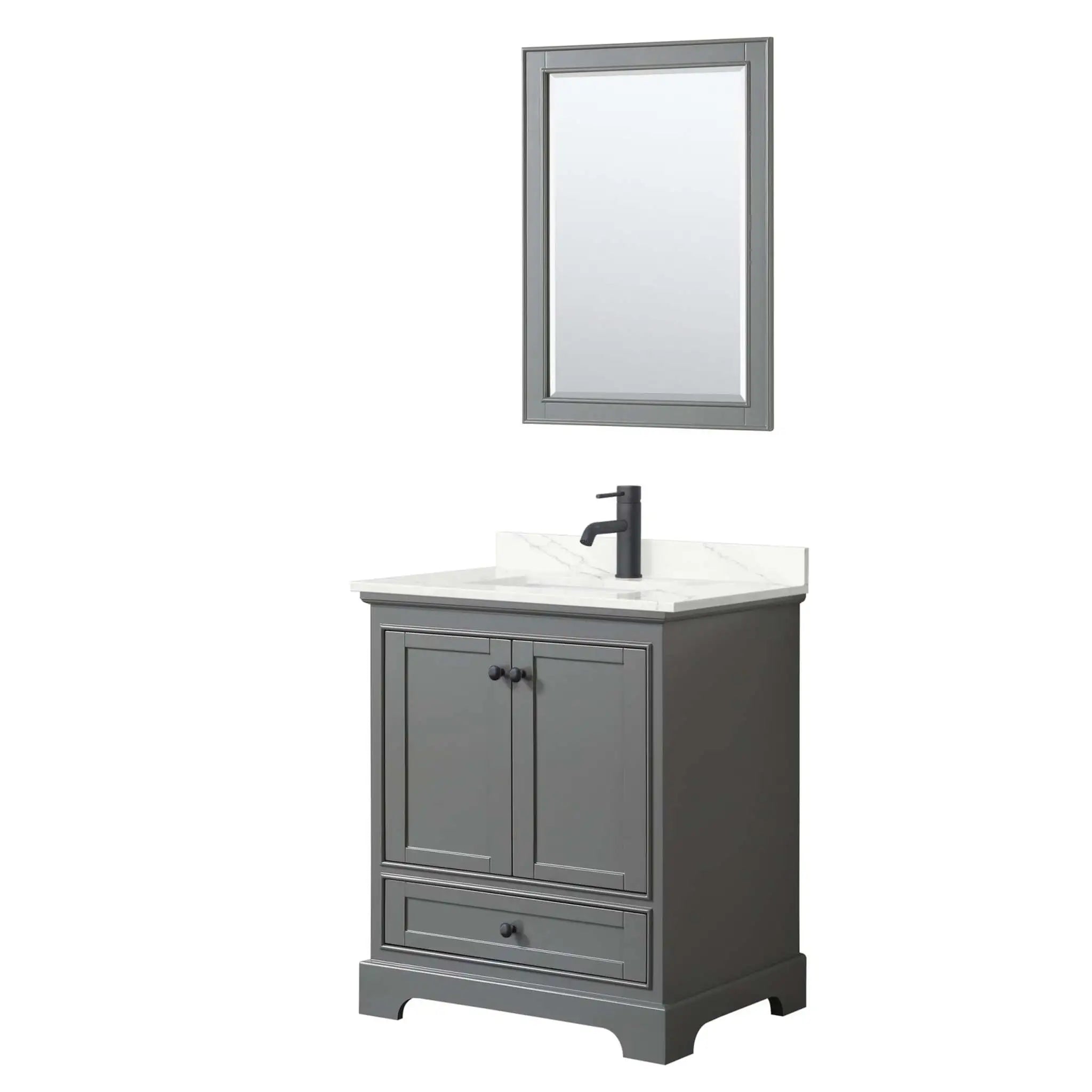 30" Deborah Single Bathroom Vanity in Dark Gray with Matte Black Trim & 24" Mirror by Wyndham