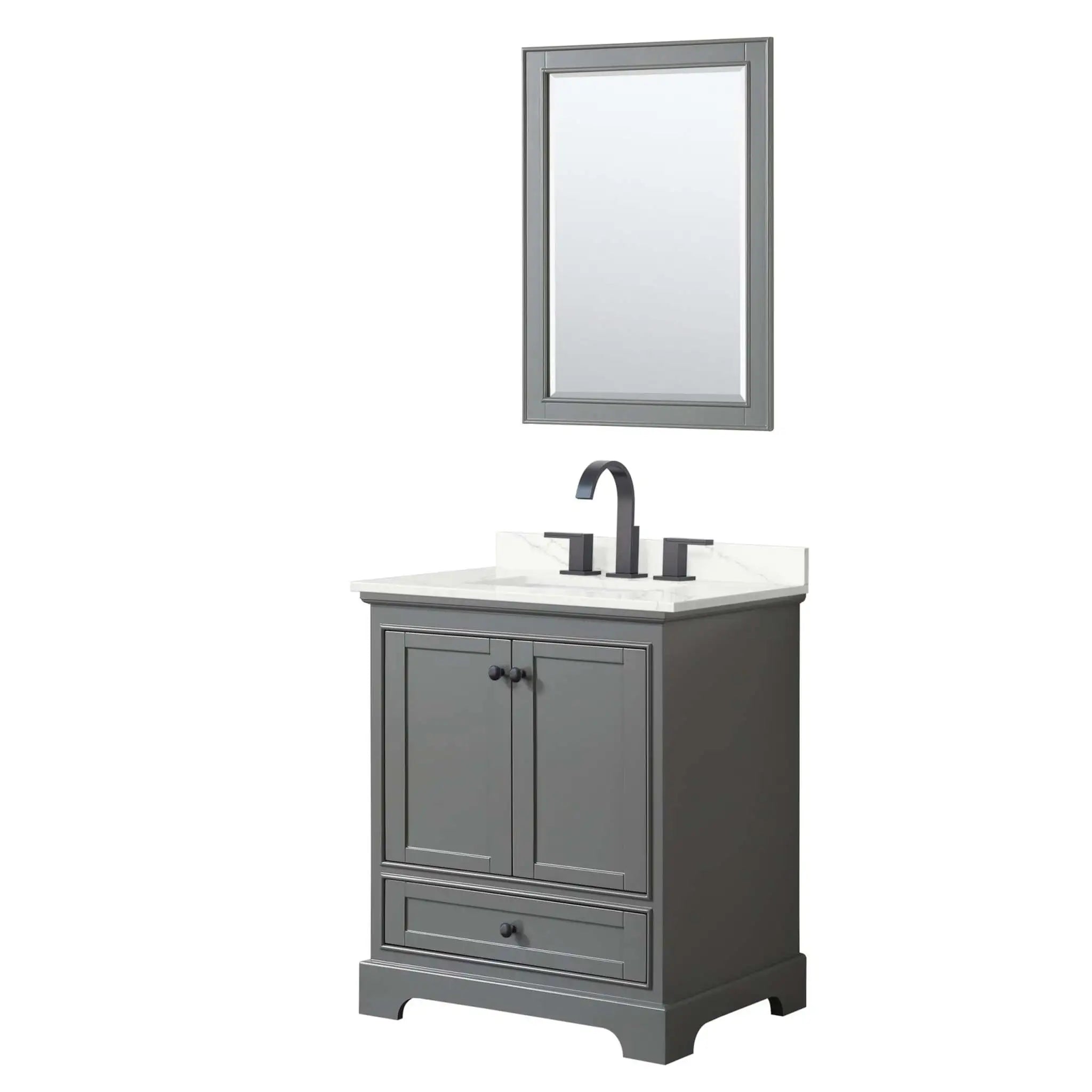 30" Deborah Single Bathroom Vanity in Dark Gray with Matte Black Trim & 24" Mirror by Wyndham