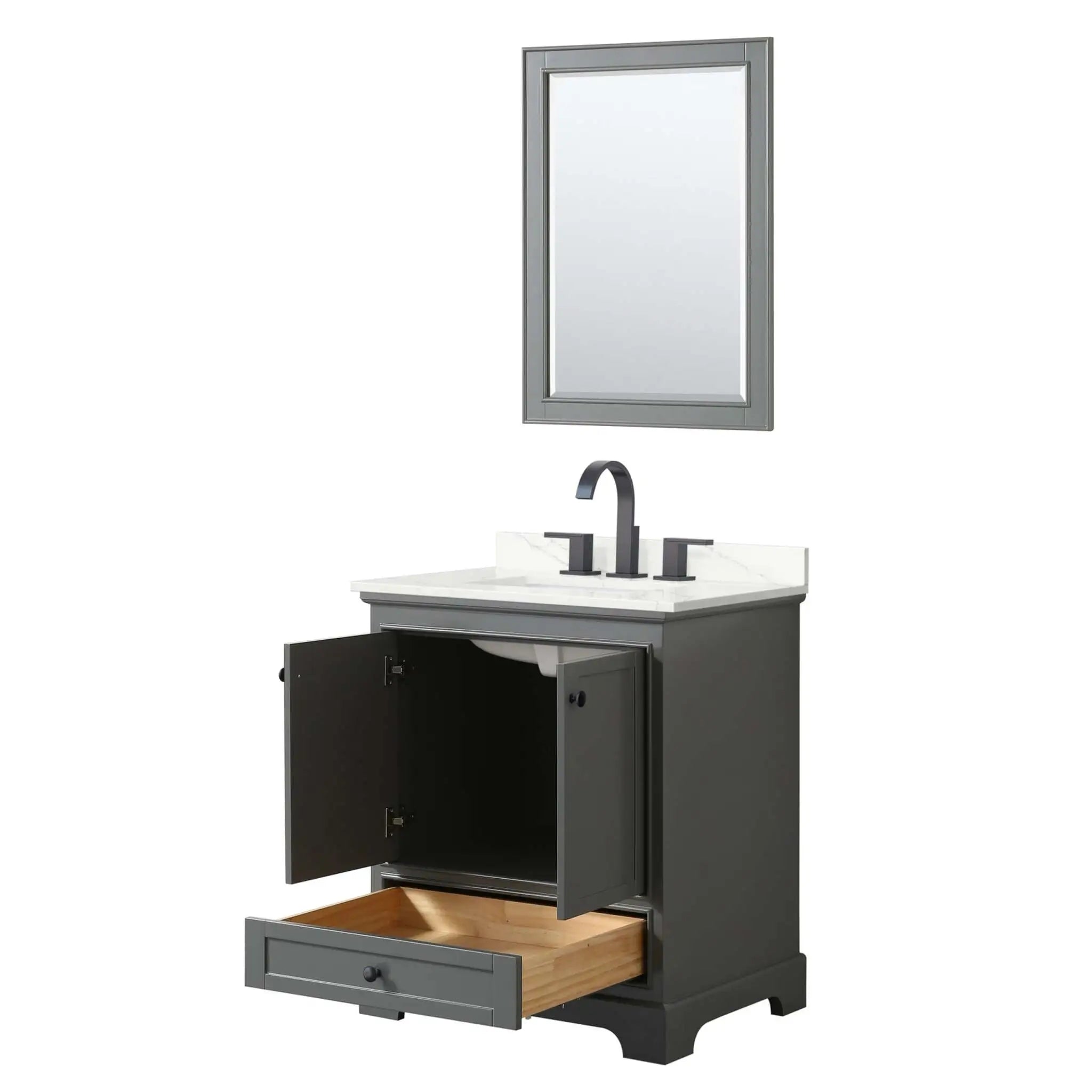 30" Deborah Single Bathroom Vanity in Dark Gray with Matte Black Trim & 24" Mirror by Wyndham