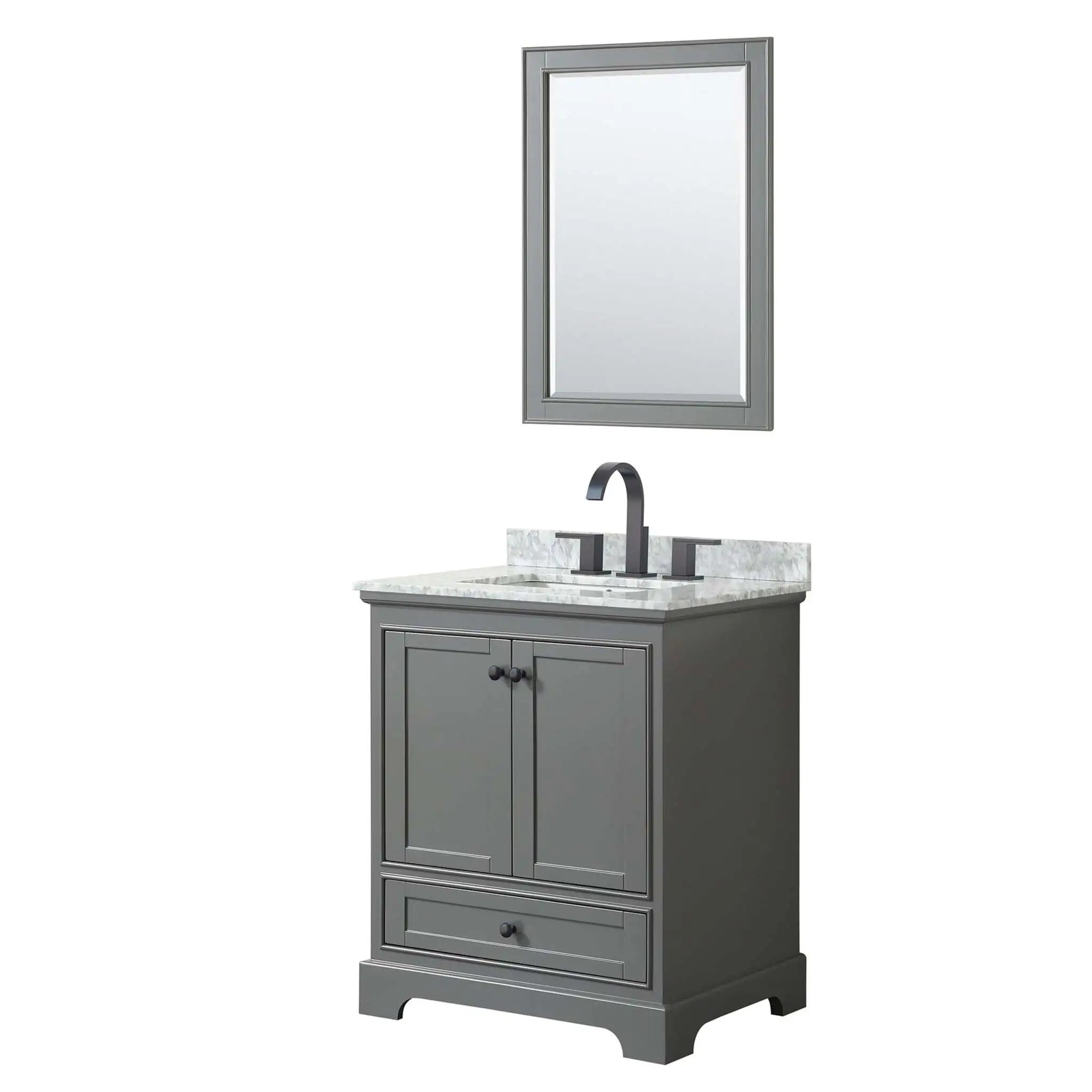 30" Deborah Single Bathroom Vanity in Dark Gray with Matte Black Trim & 24" Mirror by Wyndham