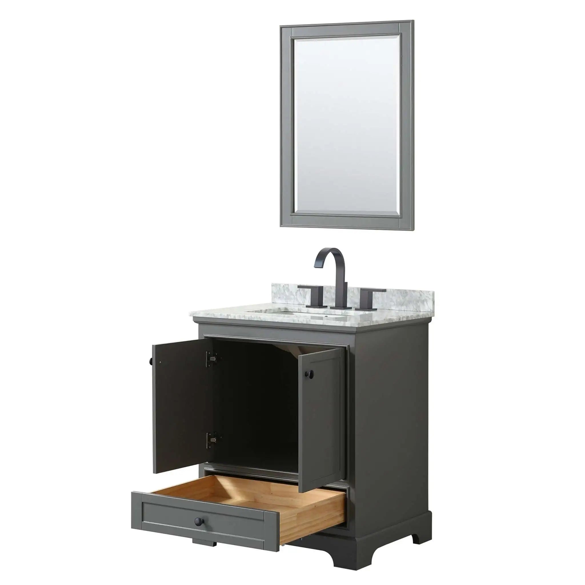 30" Deborah Single Bathroom Vanity in Dark Gray with Matte Black Trim & 24" Mirror by Wyndham