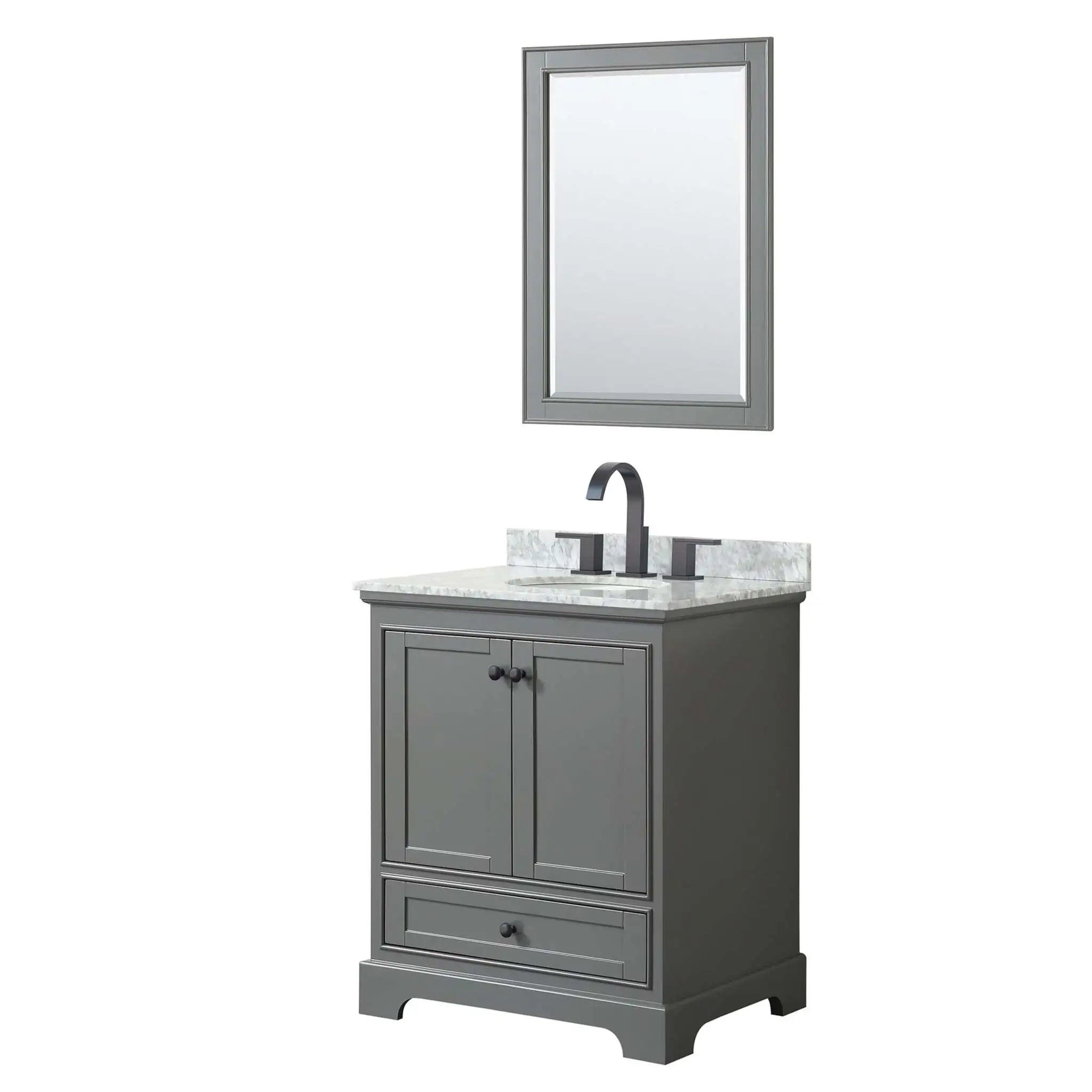 30" Deborah Single Bathroom Vanity in Dark Gray with Matte Black Trim & 24" Mirror by Wyndham