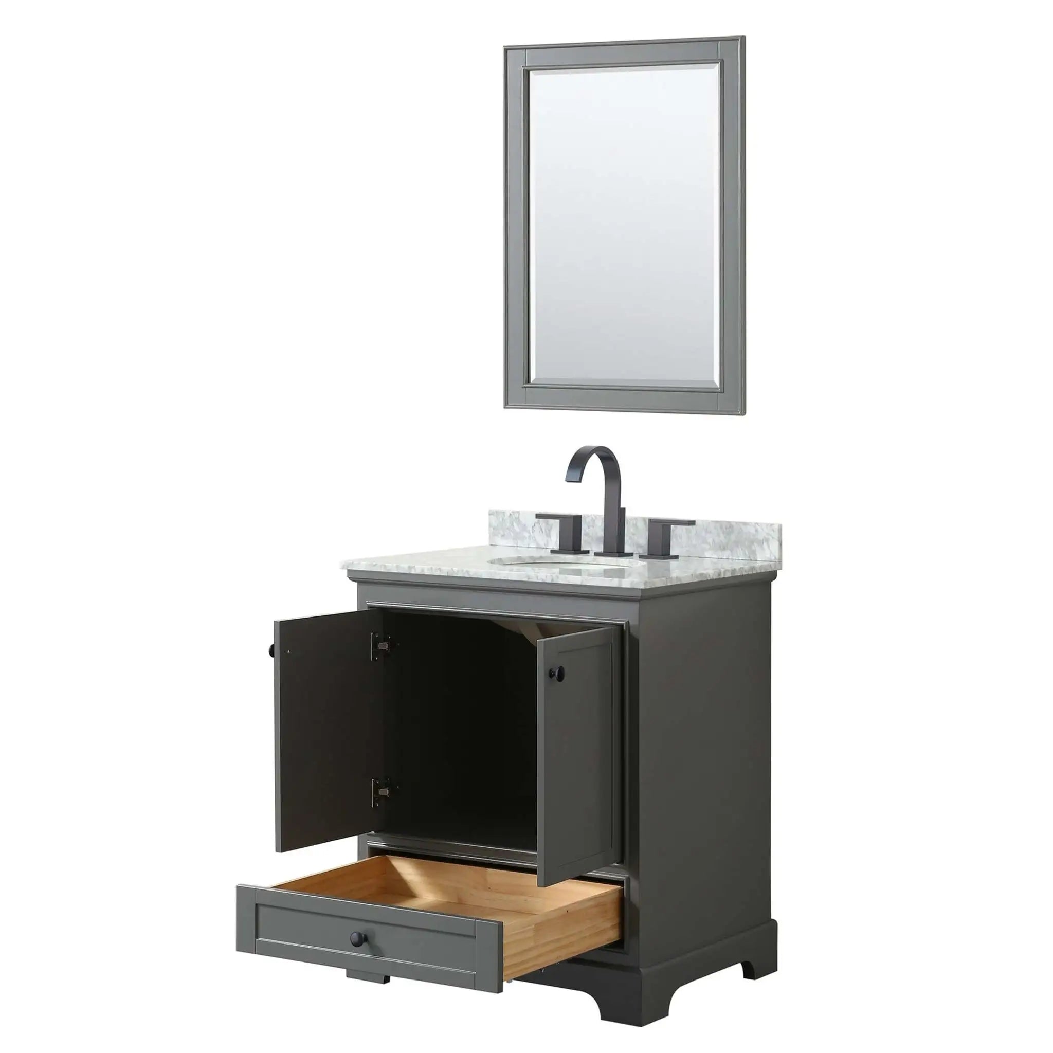 30" Deborah Single Bathroom Vanity in Dark Gray with Matte Black Trim & 24" Mirror by Wyndham
