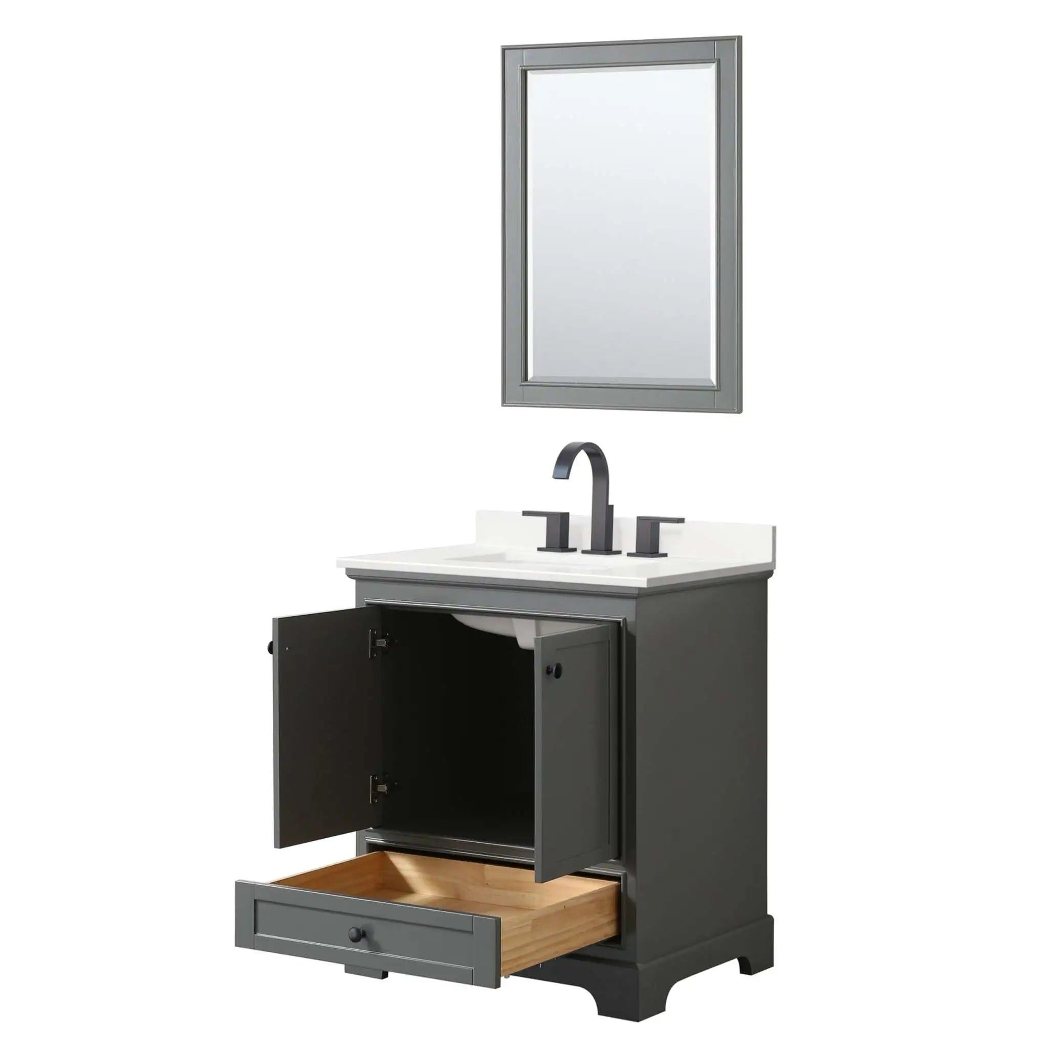30" Deborah Single Bathroom Vanity in Dark Gray with Matte Black Trim & 24" Mirror by Wyndham