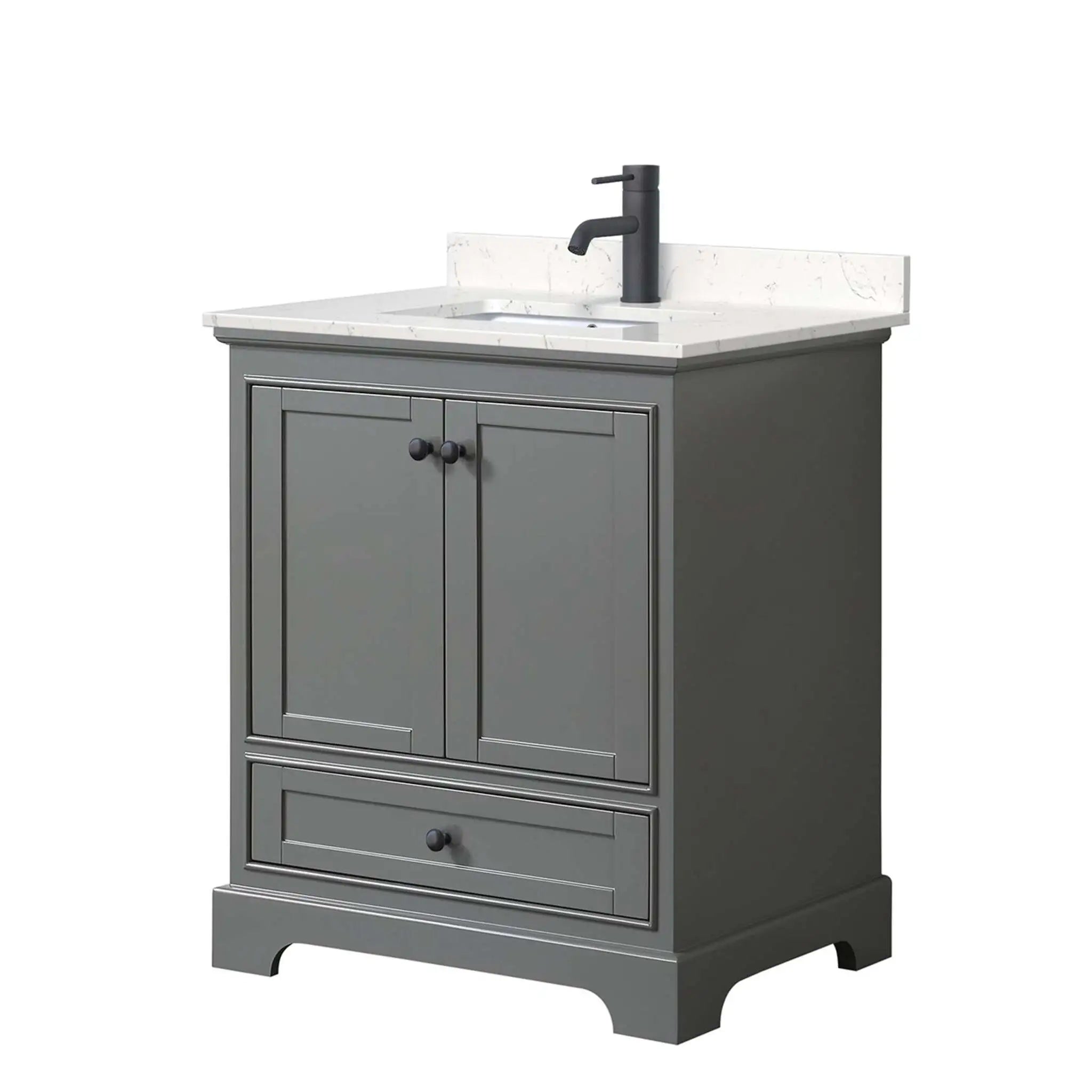 30" Deborah Single Bathroom Vanity in Dark Gray with Matte Black Trim by Wyndham