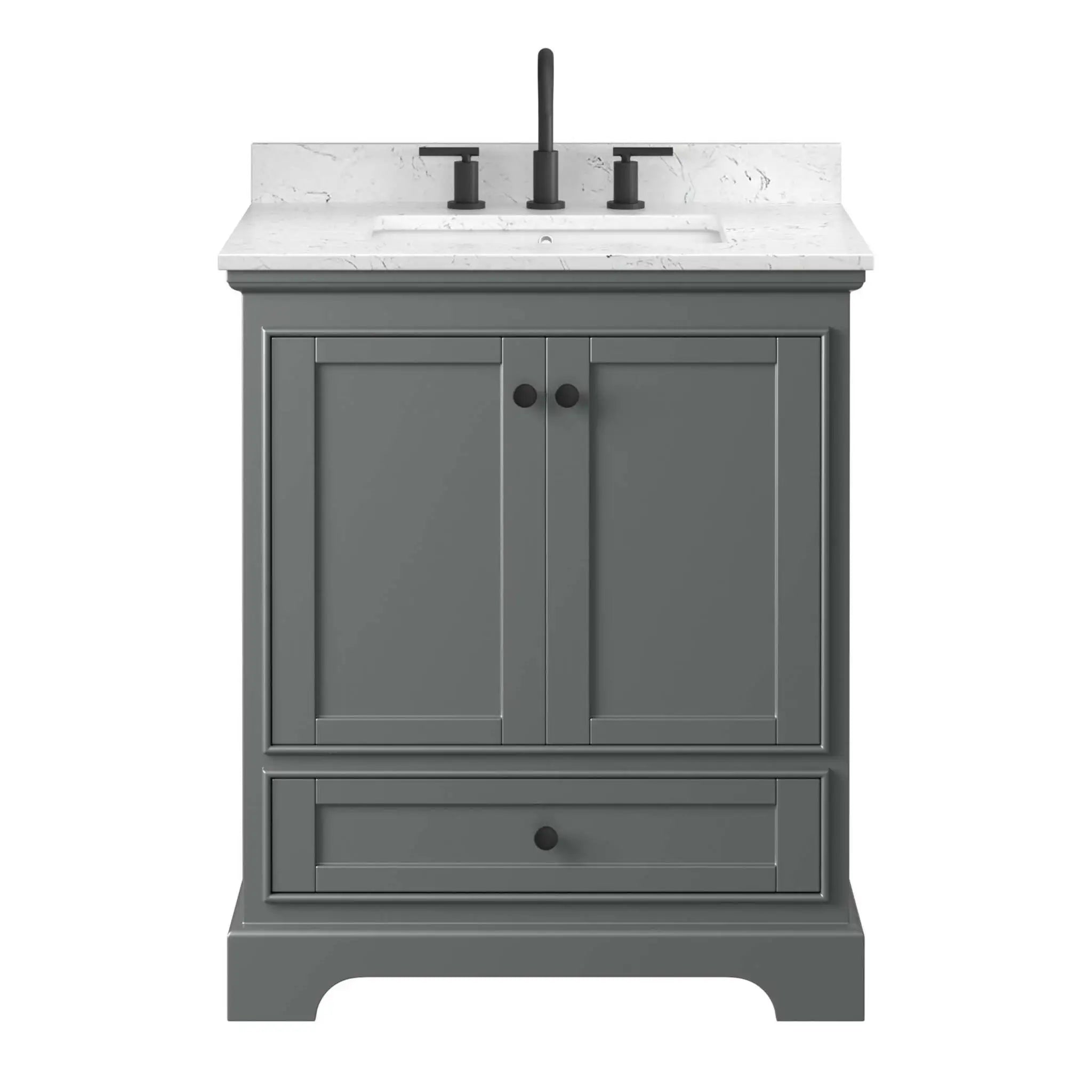 30" Deborah Single Bathroom Vanity in Dark Gray with Matte Black Trim by Wyndham