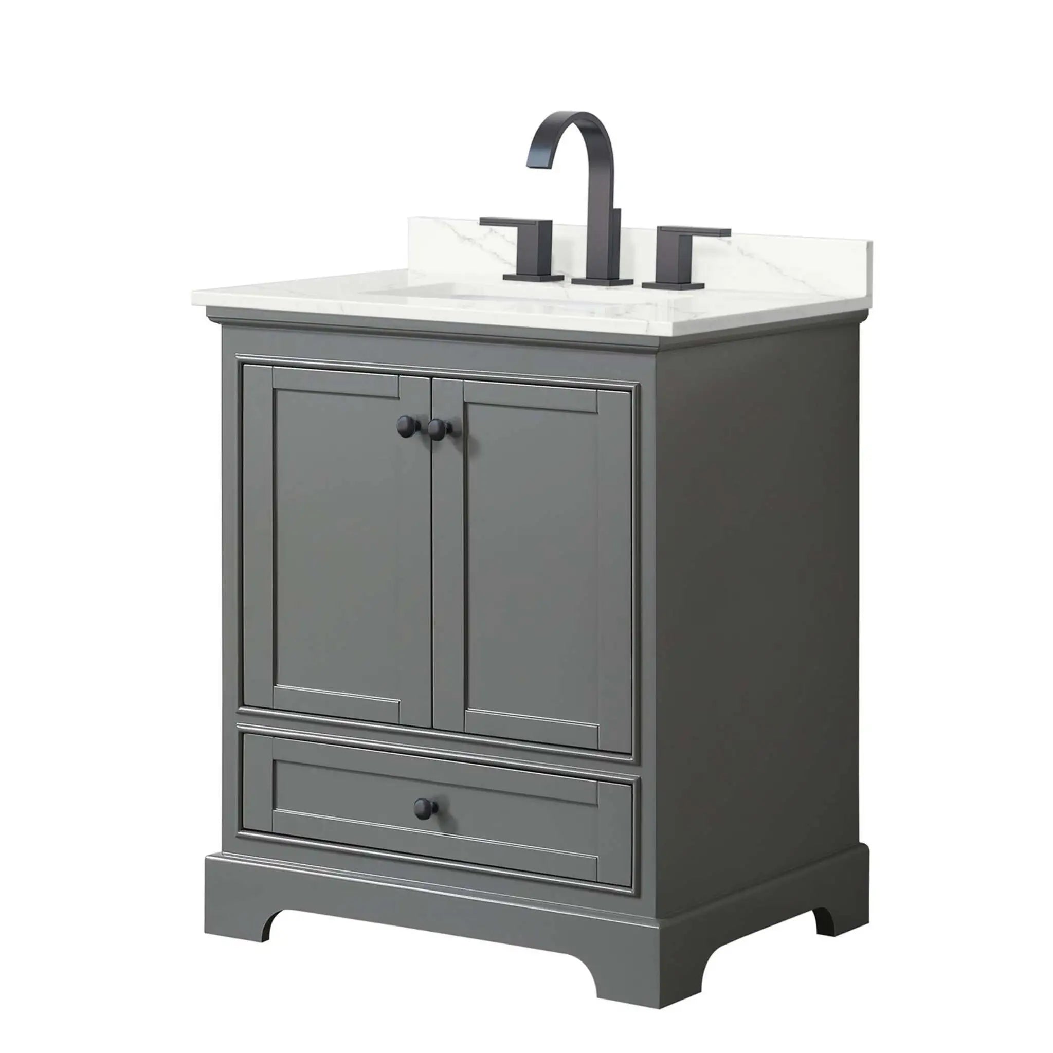 30" Deborah Single Bathroom Vanity in Dark Gray with Matte Black Trim by Wyndham