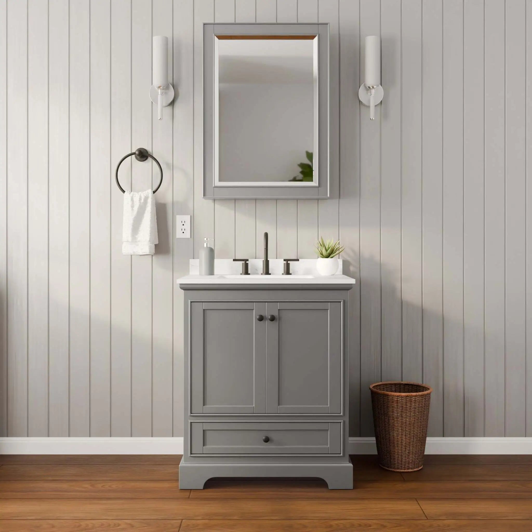 30" Deborah Single Bathroom Vanity in Dark Gray with Matte Black Trim & Medicine Cabinet by Wyndham