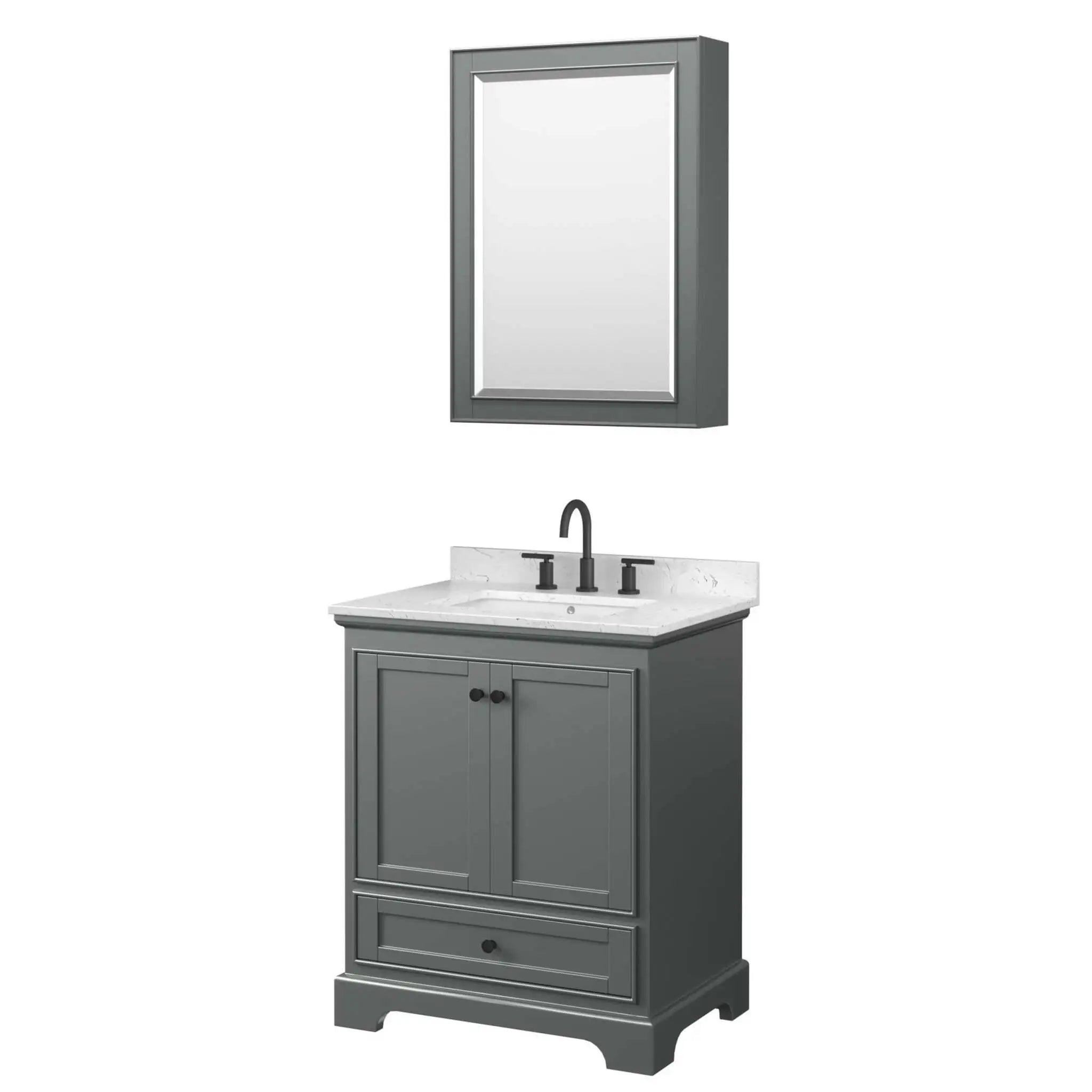 30" Deborah Single Bathroom Vanity in Dark Gray with Matte Black Trim & Medicine Cabinet by Wyndham