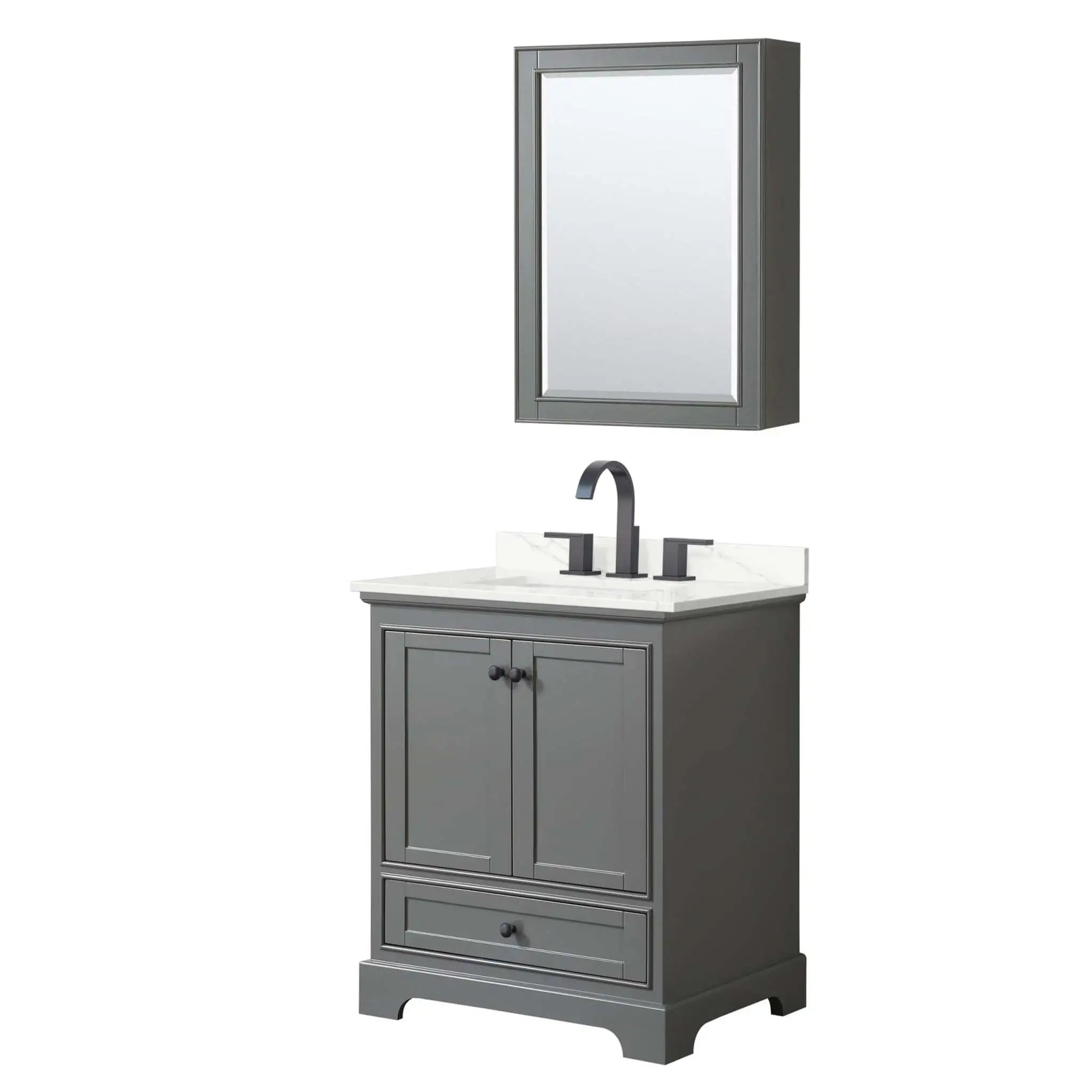 30" Deborah Single Bathroom Vanity in Dark Gray with Matte Black Trim & Medicine Cabinet by Wyndham