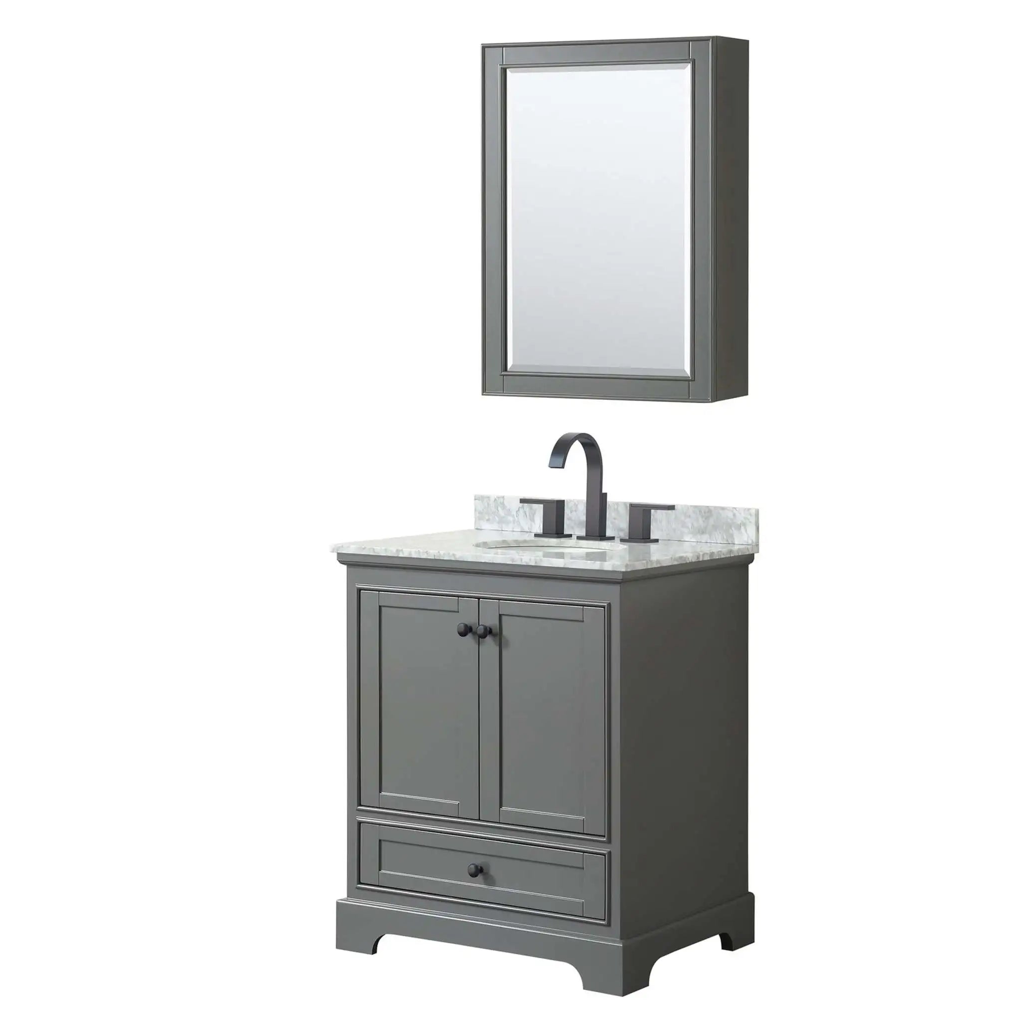 30" Deborah Single Bathroom Vanity in Dark Gray with Matte Black Trim & Medicine Cabinet by Wyndham