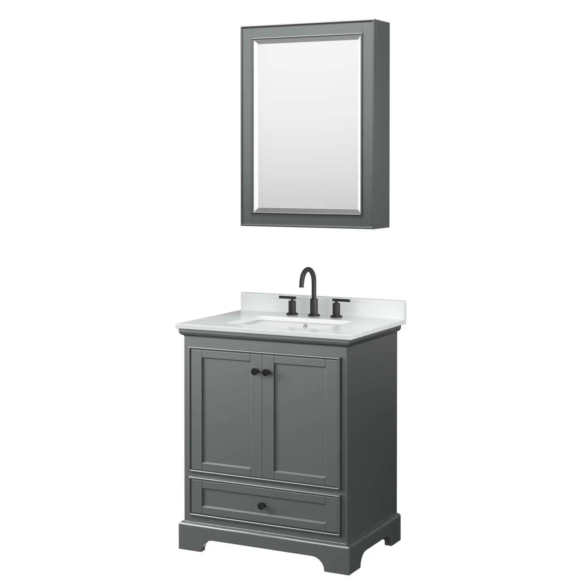30" Deborah Single Bathroom Vanity in Dark Gray with Matte Black Trim & Medicine Cabinet by Wyndham
