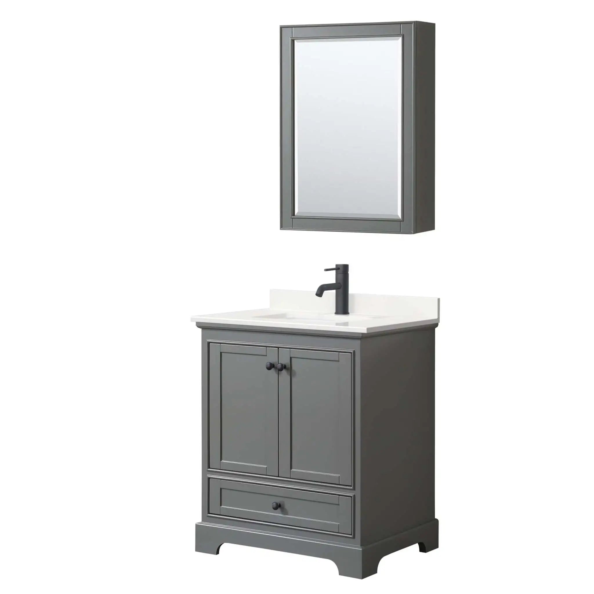 30" Deborah Single Bathroom Vanity in Dark Gray with Matte Black Trim & Medicine Cabinet by Wyndham