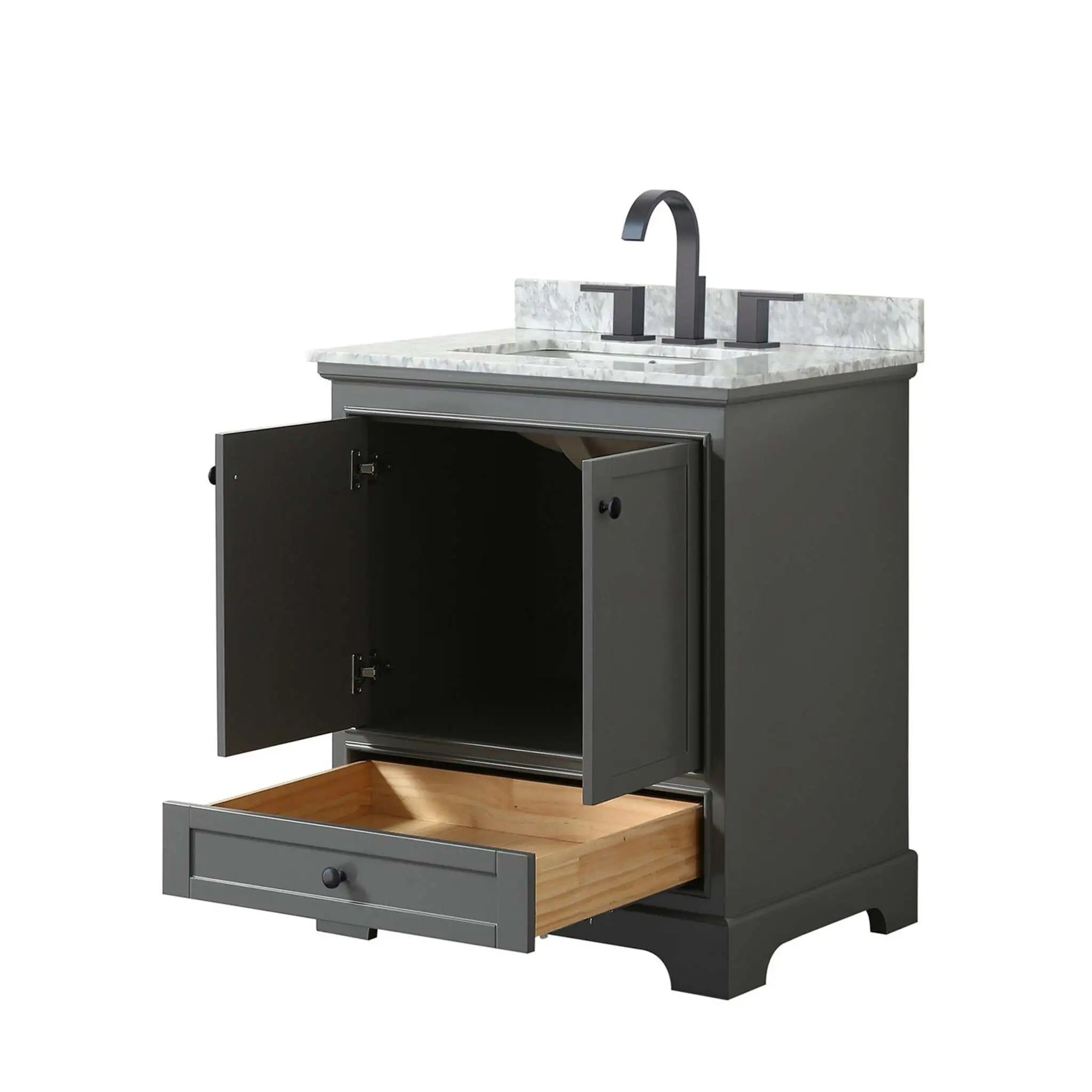 30" Deborah Single Bathroom Vanity in Dark Gray with Matte Black Trim by Wyndham