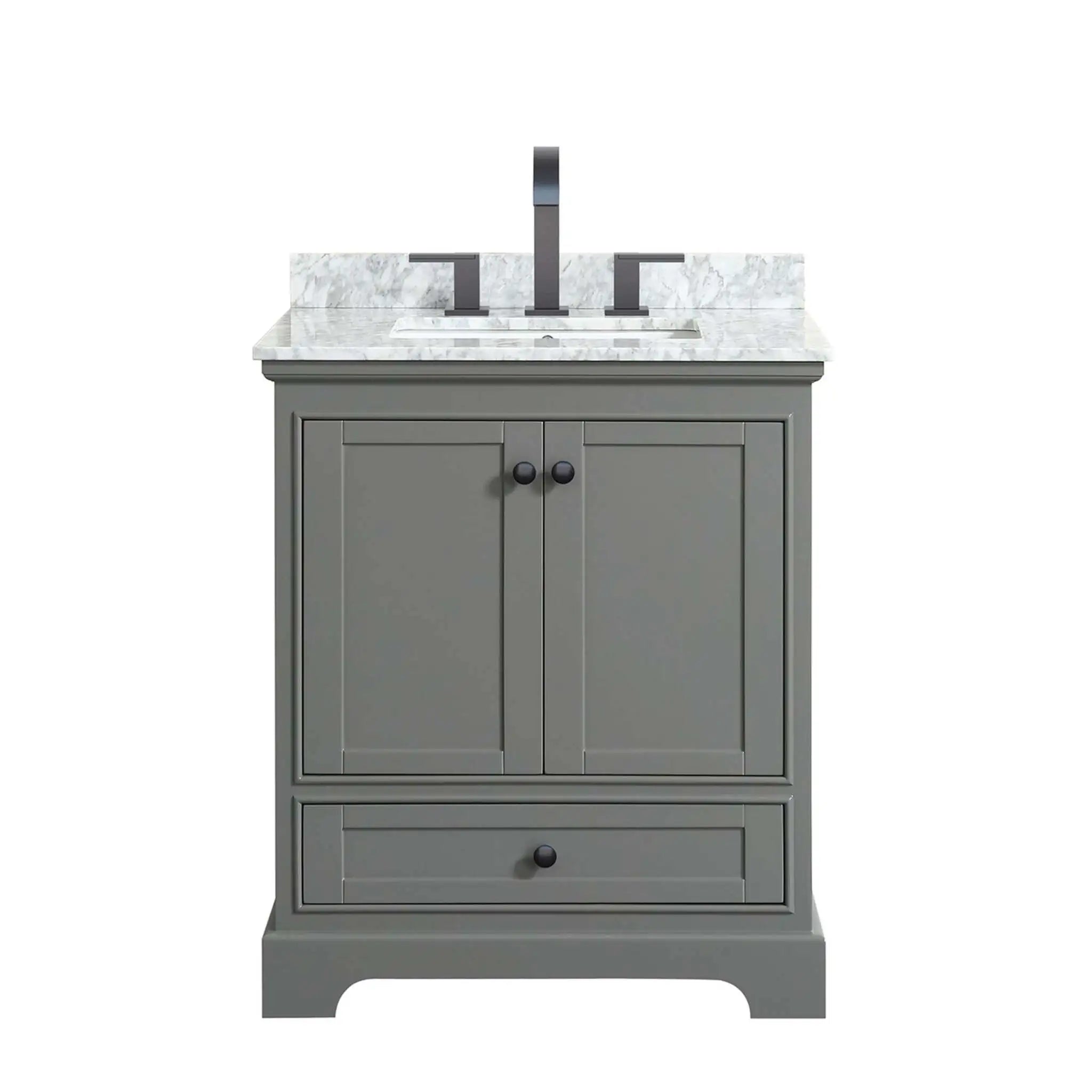 30" Deborah Single Bathroom Vanity in Dark Gray with Matte Black Trim by Wyndham