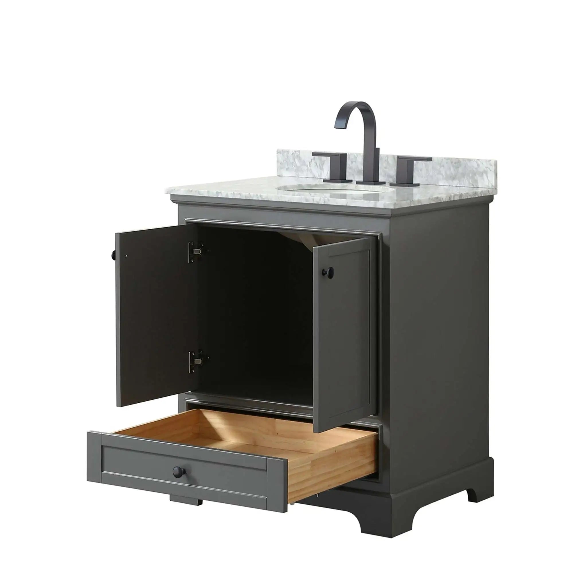 30" Deborah Single Bathroom Vanity in Dark Gray with Matte Black Trim by Wyndham