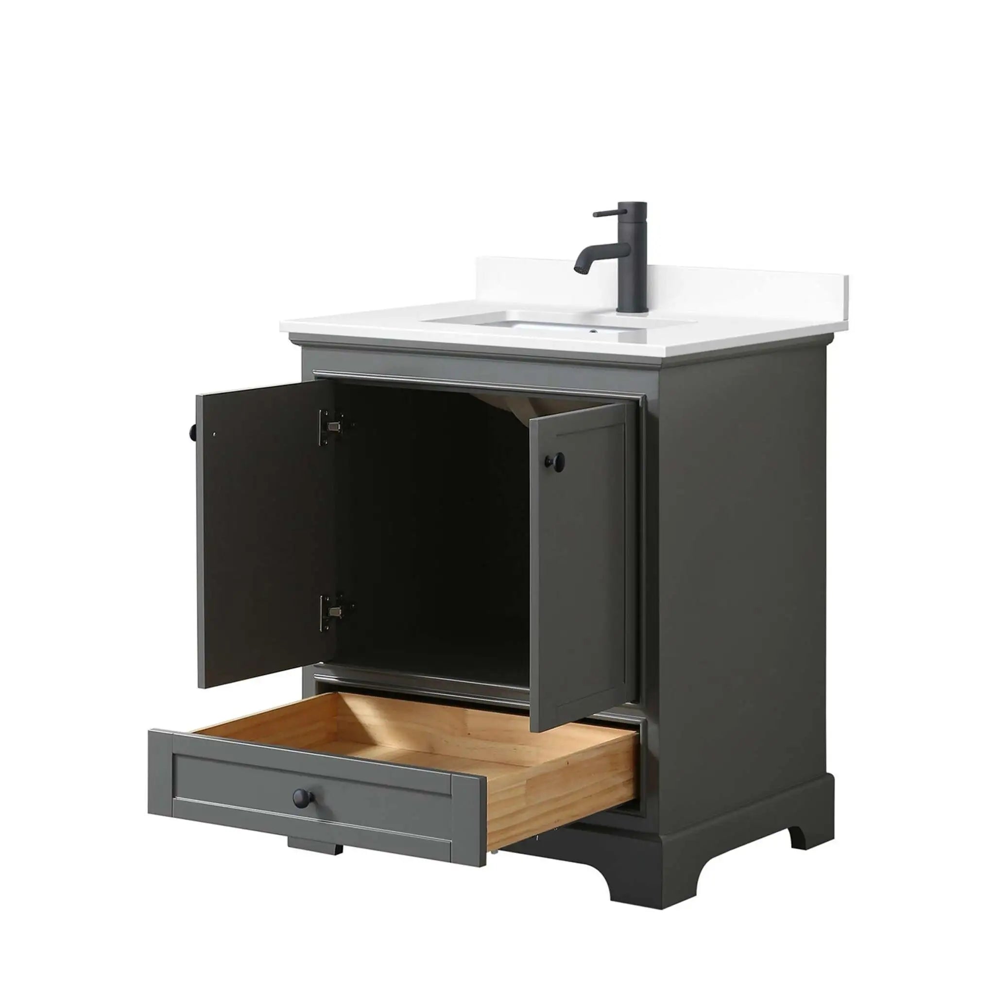 30" Deborah Single Bathroom Vanity in Dark Gray with Matte Black Trim by Wyndham