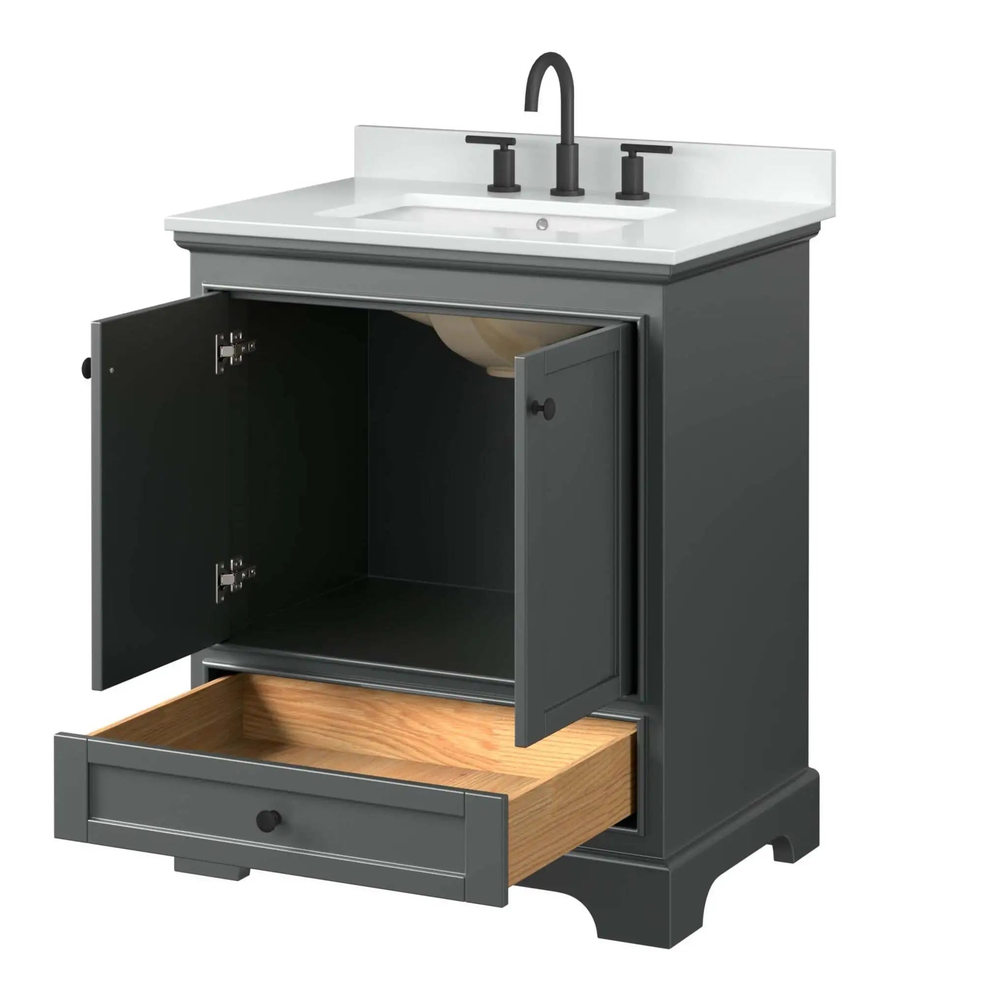 30" Deborah Single Bathroom Vanity in Dark Gray with Matte Black Trim by Wyndham