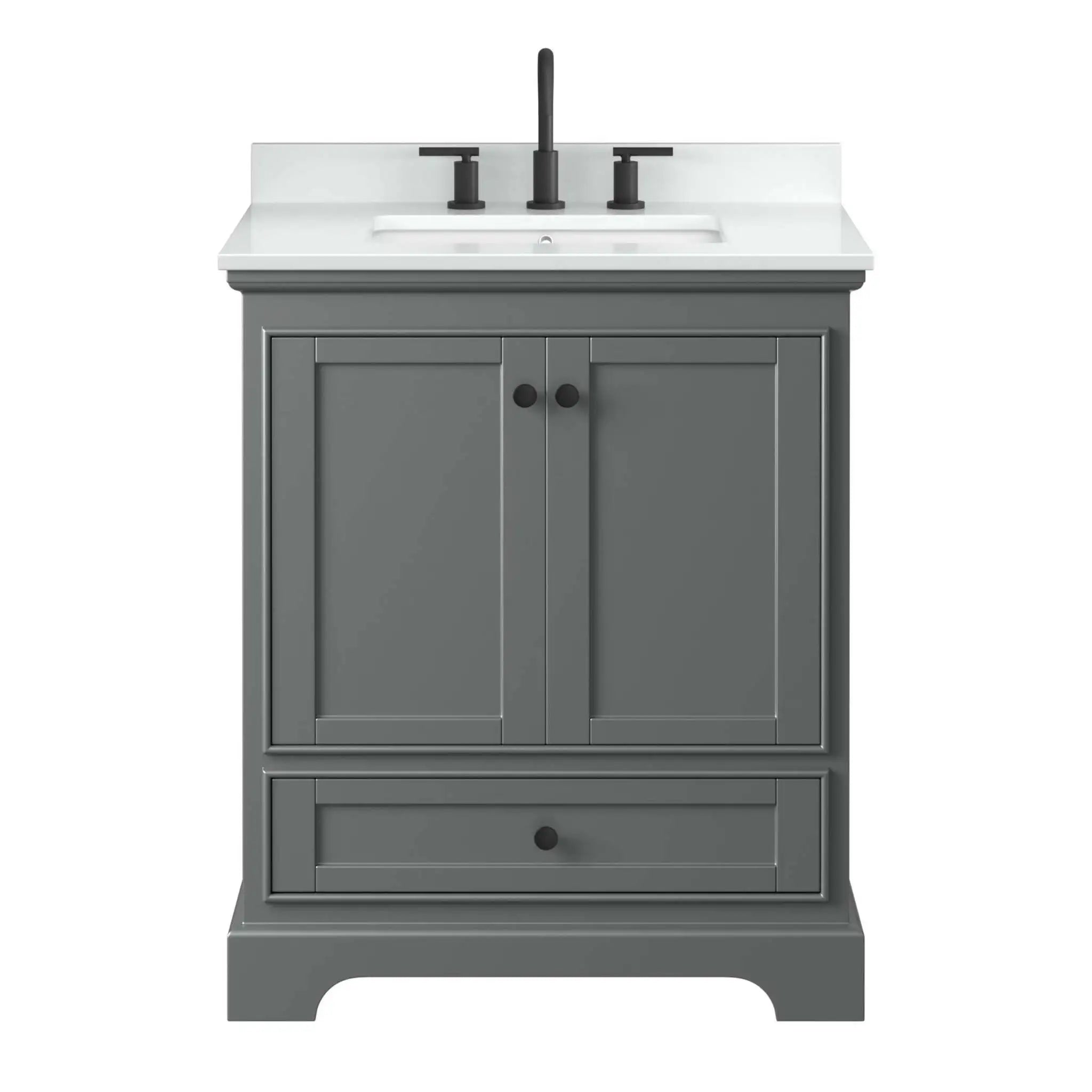 30" Deborah Single Bathroom Vanity in Dark Gray with Matte Black Trim by Wyndham