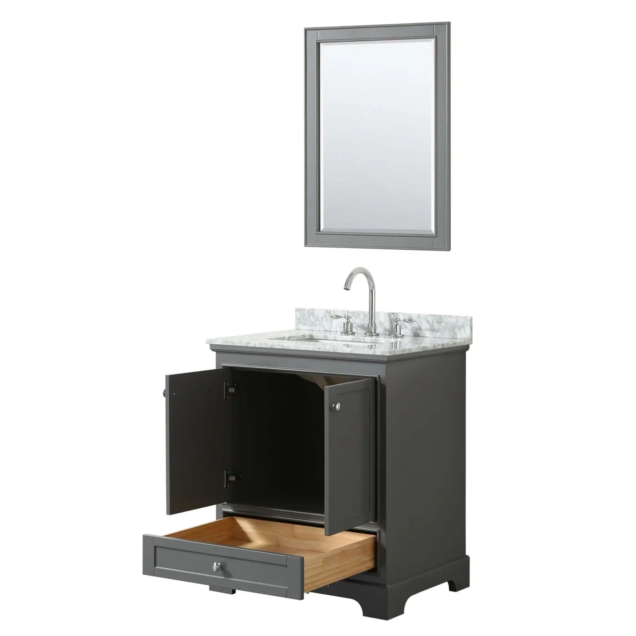 30" Deborah Single Bathroom Vanity in Dark Gray with Polished Chrome Trim & 24" Mirror by Wyndham