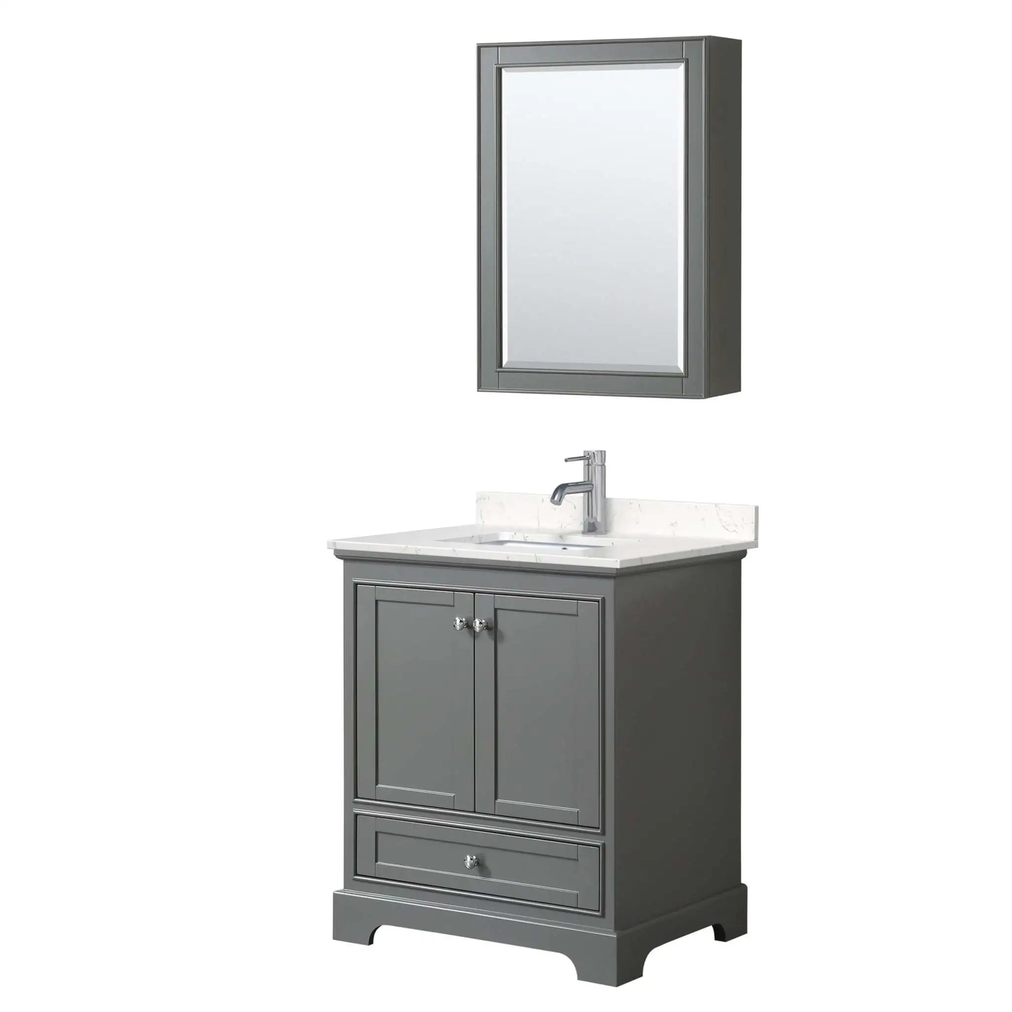 30" Deborah Single Bathroom Vanity in Dark Gray with Polished Chrome Trim & Medicine Cabinet by Wyndham