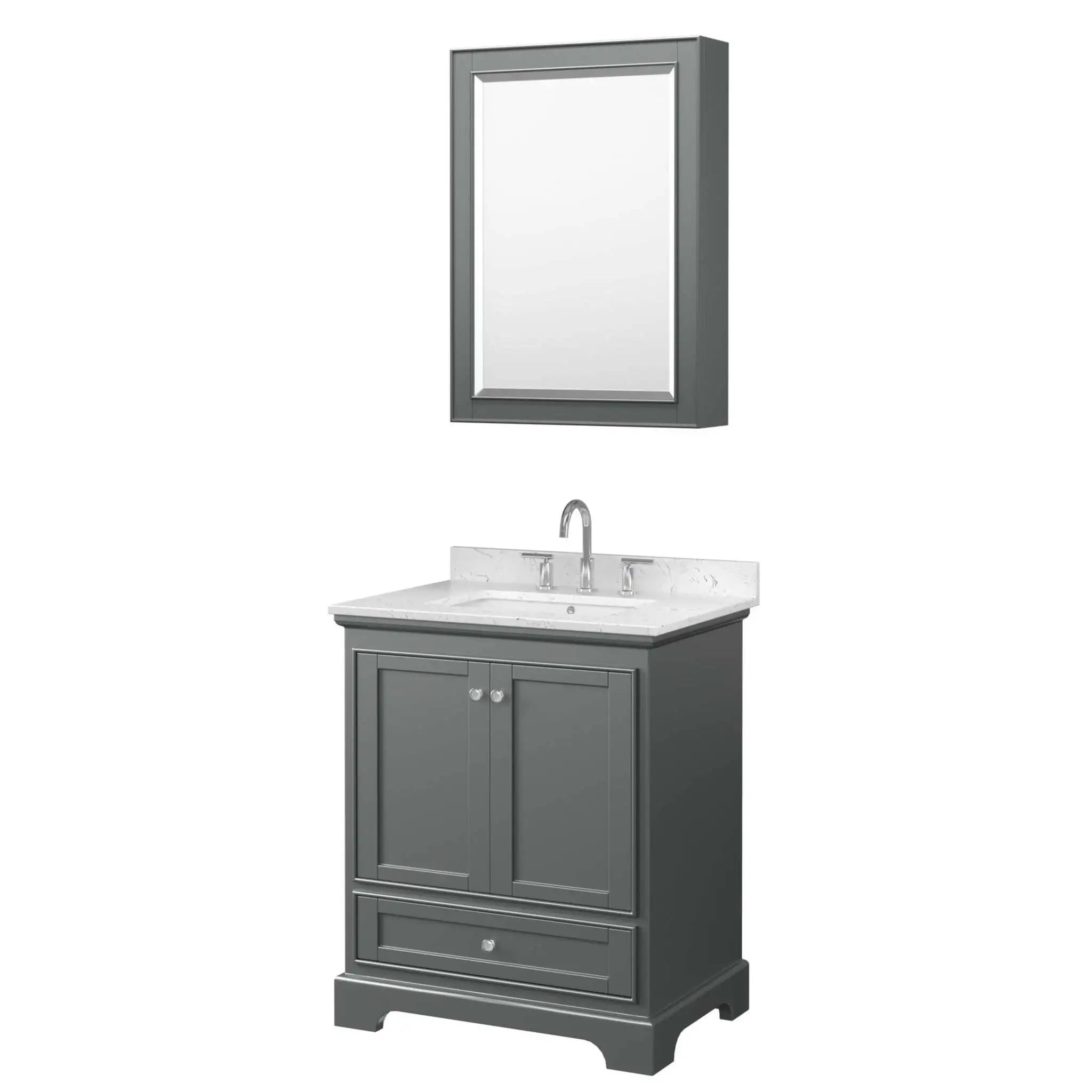 30" Deborah Single Bathroom Vanity in Dark Gray with Polished Chrome Trim & Medicine Cabinet by Wyndham