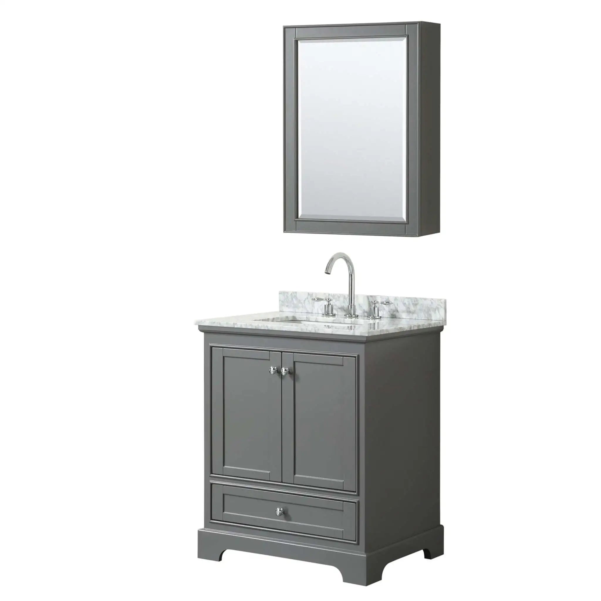 30" Deborah Single Bathroom Vanity in Dark Gray with Polished Chrome Trim & Medicine Cabinet by Wyndham