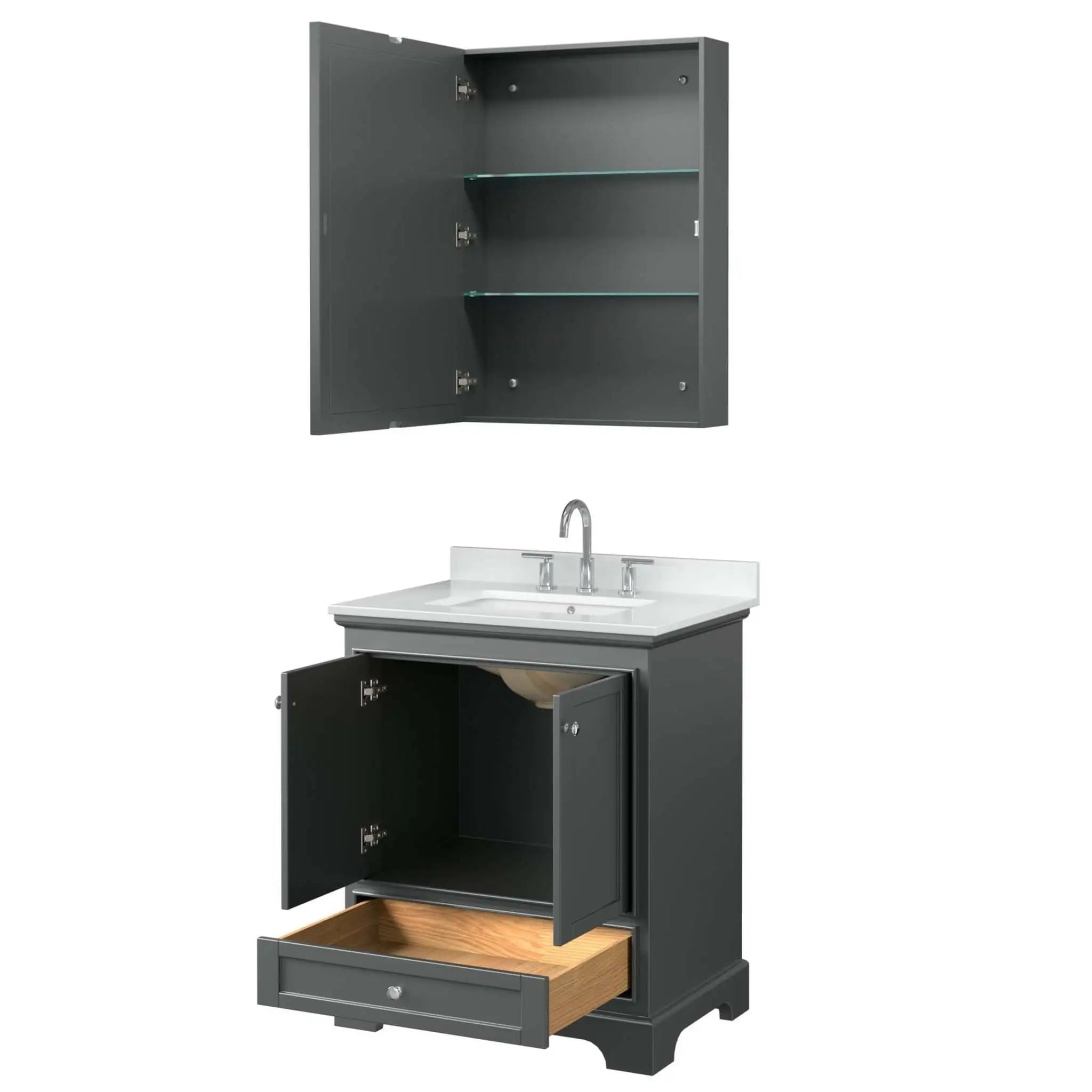 30" Deborah Single Bathroom Vanity in Dark Gray with Polished Chrome Trim & Medicine Cabinet by Wyndham