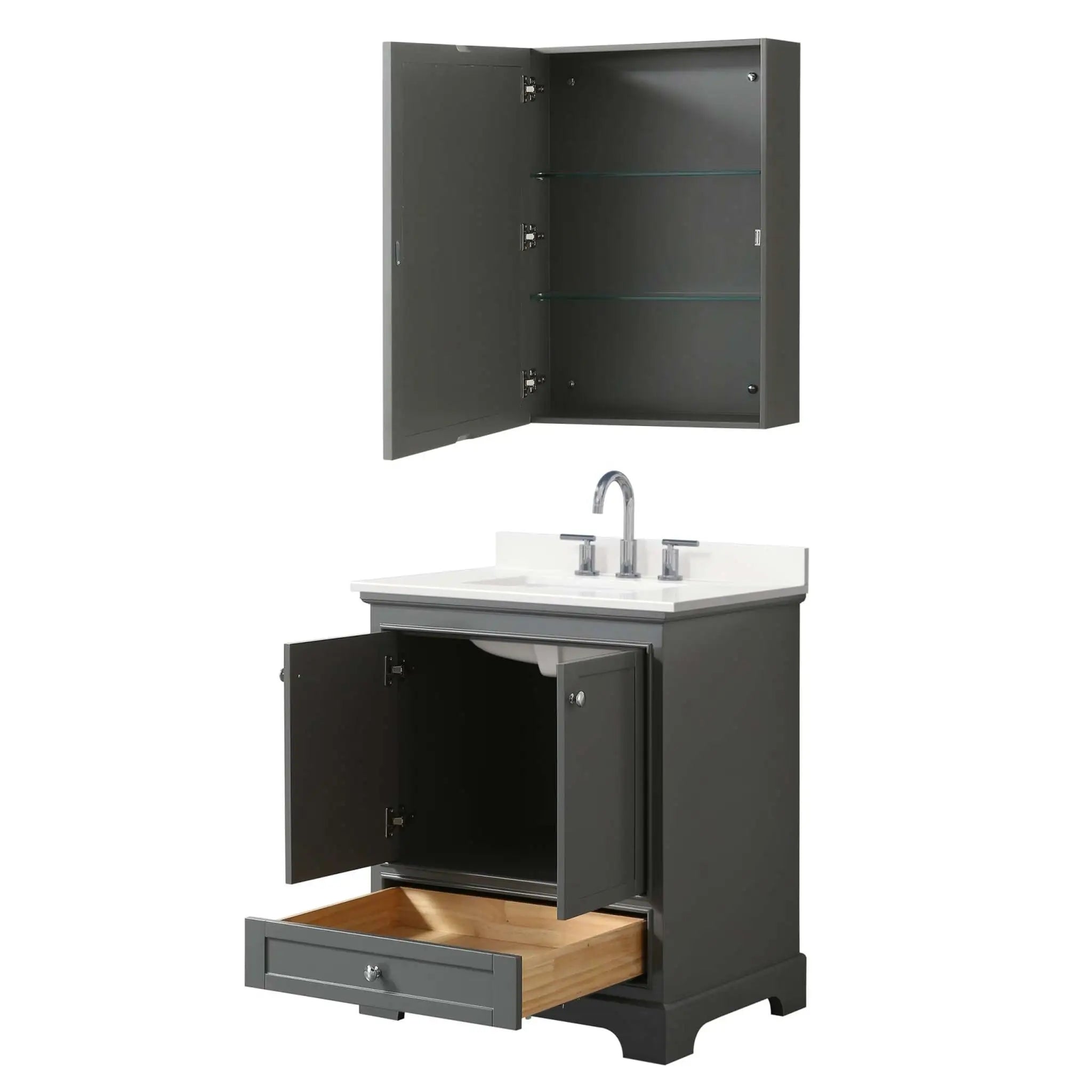 30" Deborah Single Bathroom Vanity in Dark Gray with Polished Chrome Trim & Medicine Cabinet by Wyndham