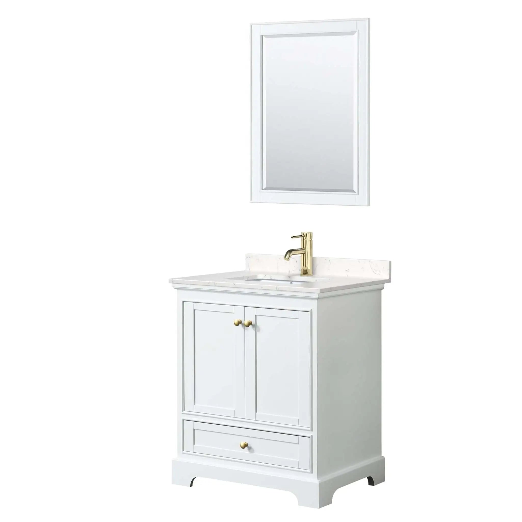 30" Deborah Single Bathroom Vanity in White with Brushed Gold Trim & 24" Mirror by Wyndham