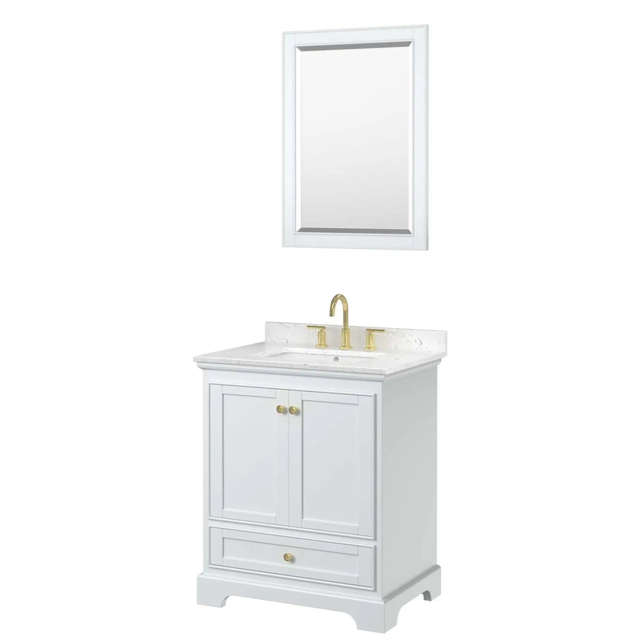 30" Deborah Single Bathroom Vanity in White with Brushed Gold Trim & 24" Mirror by Wyndham