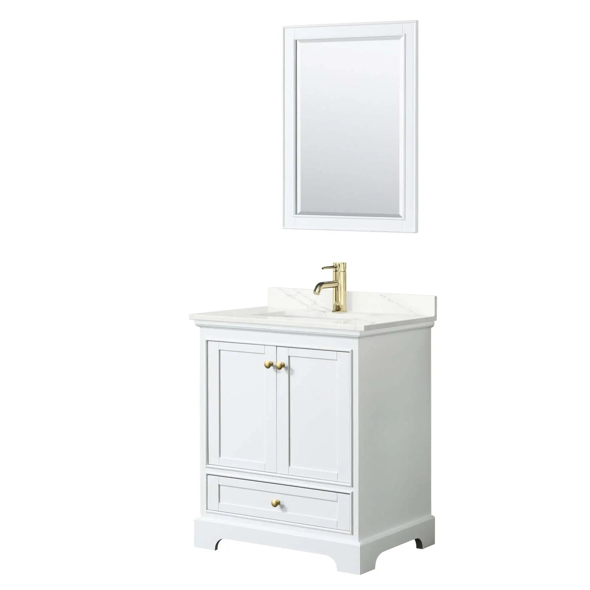 30" Deborah Single Bathroom Vanity in White with Brushed Gold Trim & 24" Mirror by Wyndham